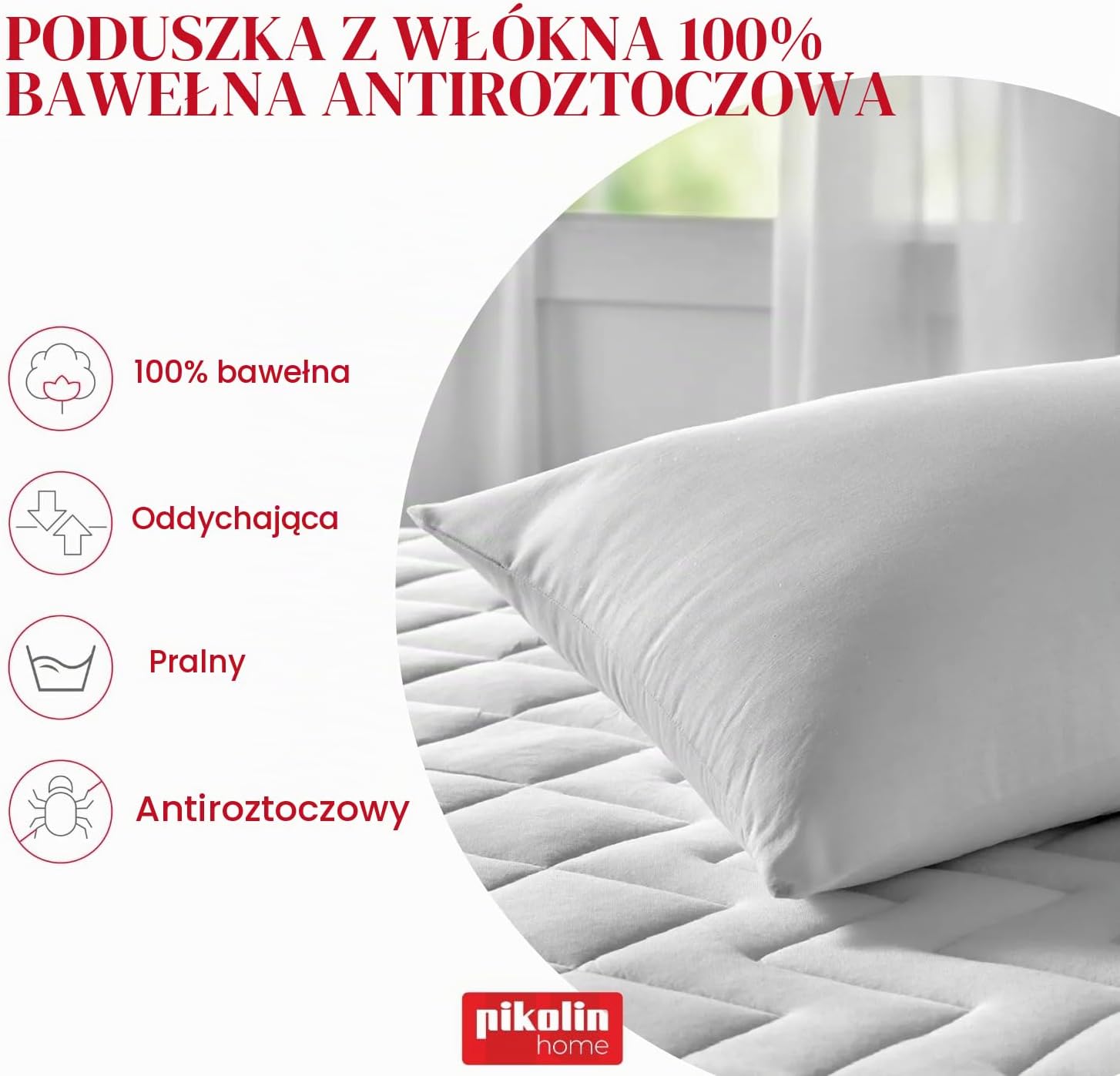 Detalle 2 de PIKOLIN Home AH01 – poduszka z włókna 60 × 40 cm, bawełniana, o niskiej twardości