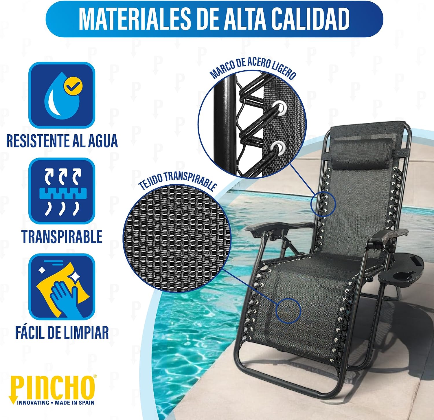 Detalle de Pincho Tumbona Exterior de Gravedad Cero – Pack 2, Sillas Reclínables o Hamacas para Playa, Terraza y Camping (Negro)