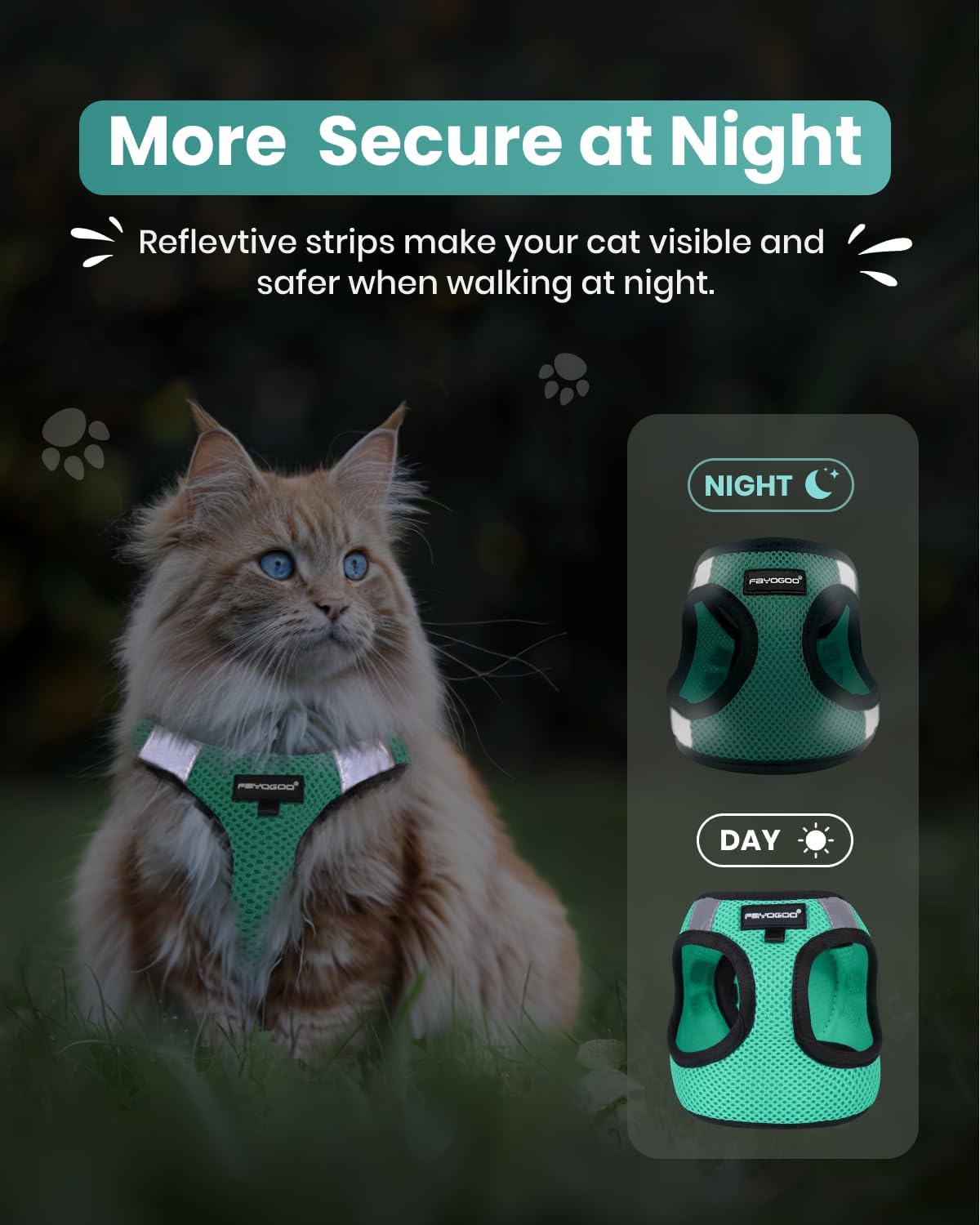 Thumbnail 5 de FAYOGOO Cat Harness and Lead Set (Escape Proof, Reflective) for Small to Large Cats
