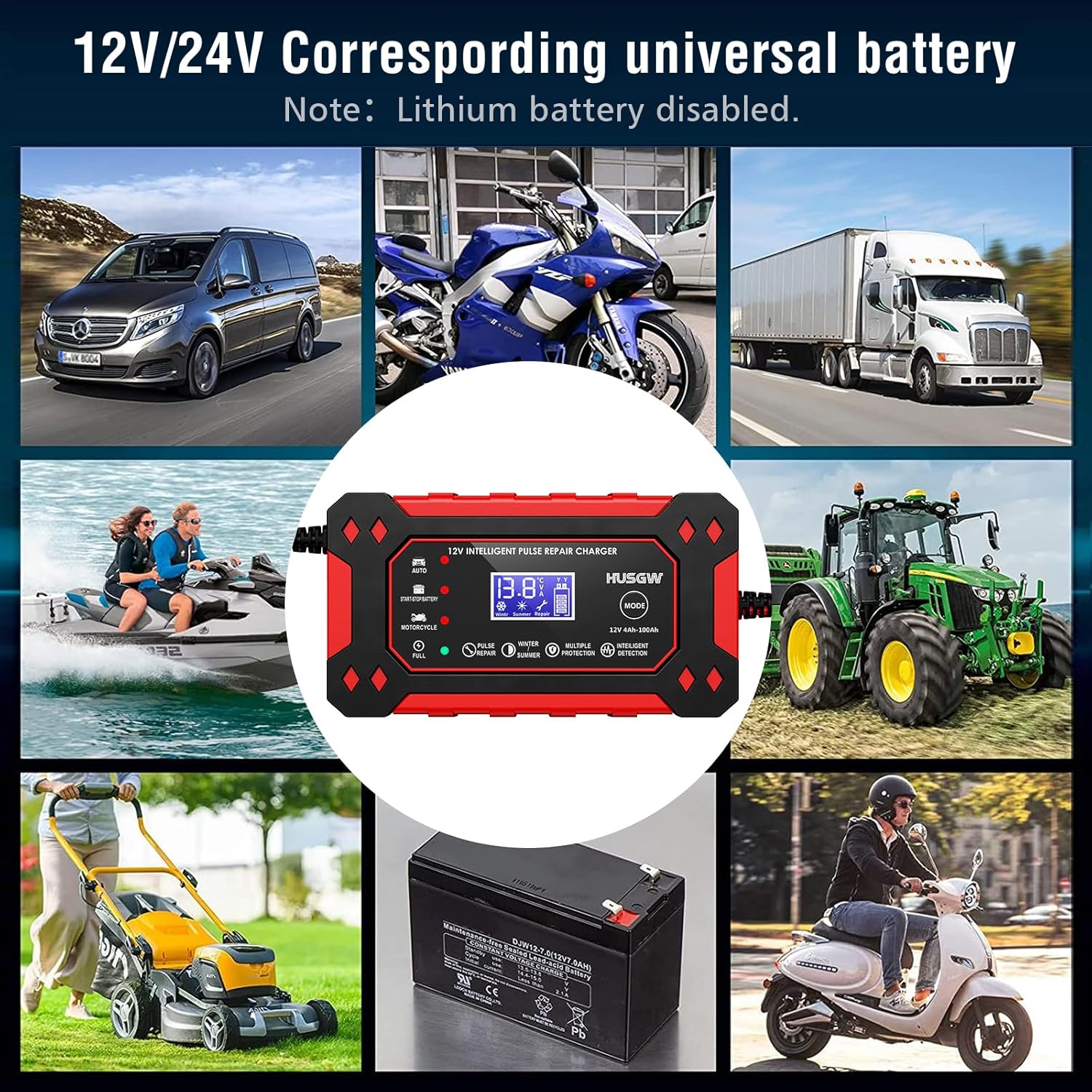 Thumbnail 6 de Caricabatterie 12V6A Husgw: ricarica intelligente con display LCD per auto, moto, camion e molto altro