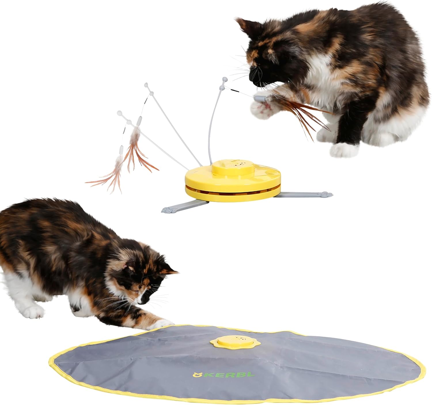 Kerbl 2-in-1 Catch The Tail Feather Cat Toy with rotating feather and stick play modes