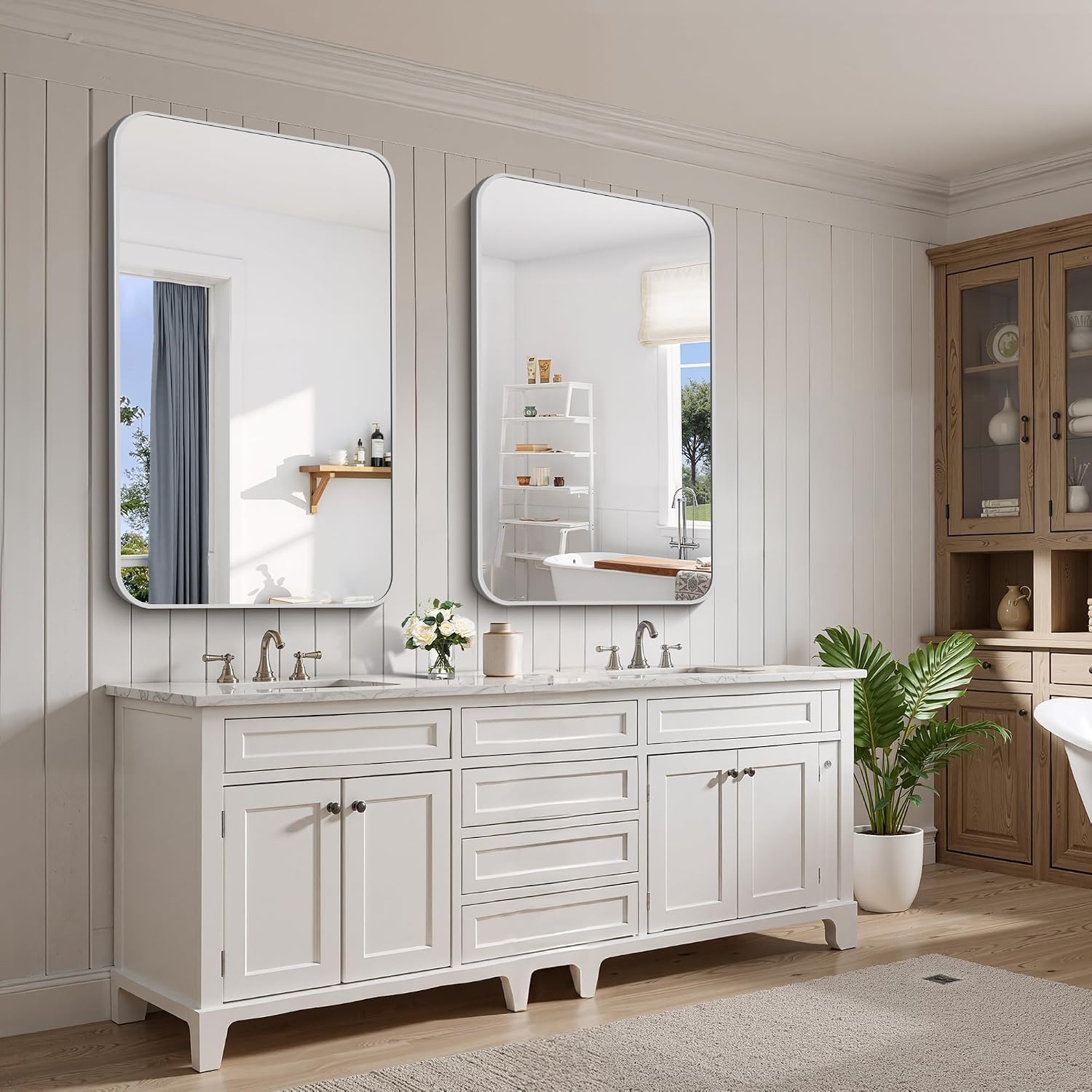 Detalle 2 de FORBATH 30x48 Inch Silver Bathroom Mirror with Aluminum Frame and Rounded Corners