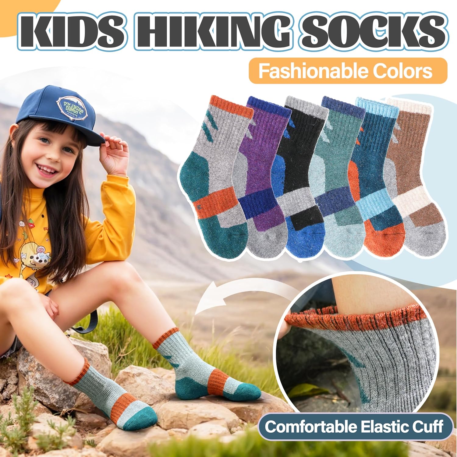 Detalle de Anlisim Kids Merino Wool Hiking Crew Socks, 6 Pairs with Cushioning