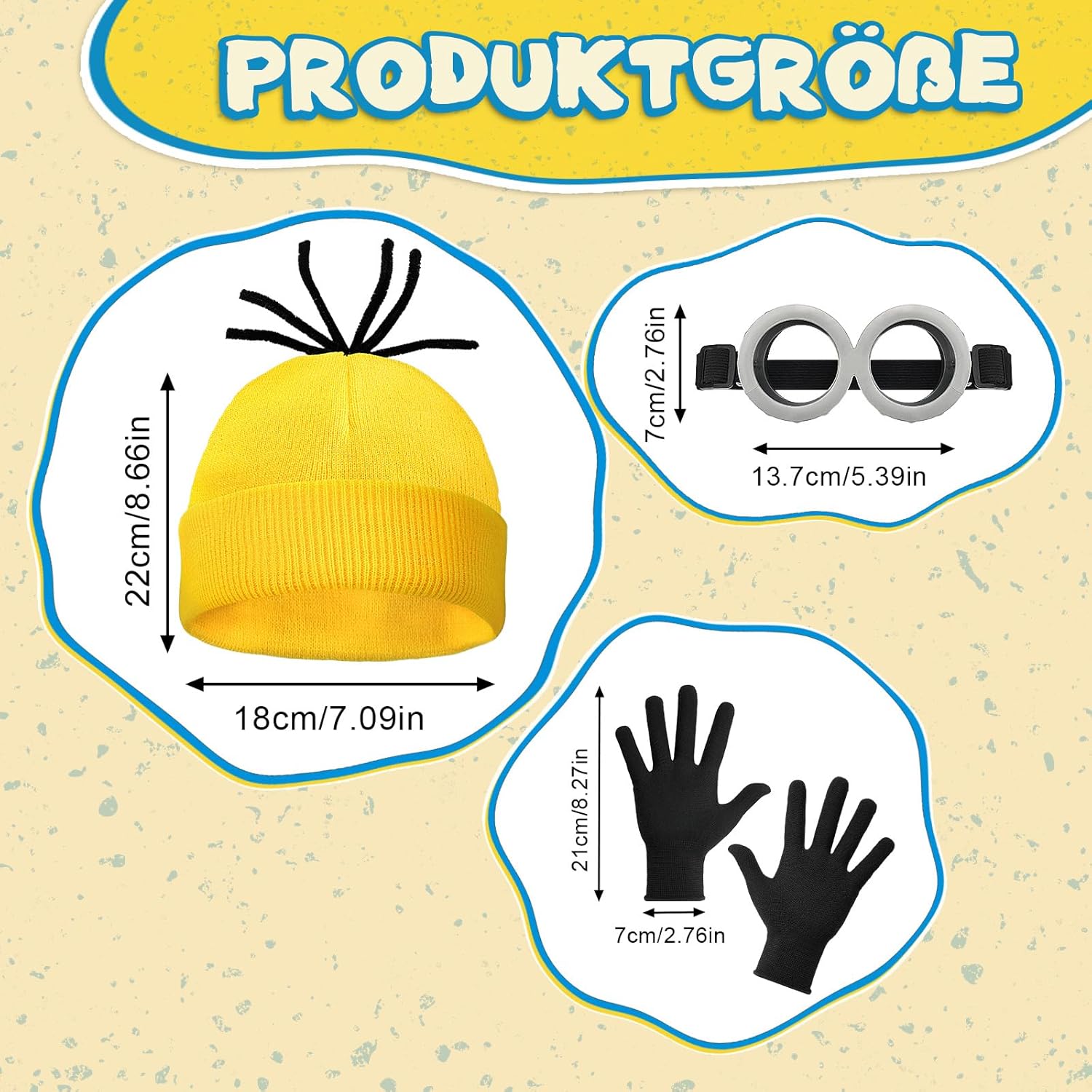 Detalle de WEARXI Karneval Kostüm Damen – Gelbes 3/4/6-teilige Outfit-Set mit Mütze, Brille, Handschuhen