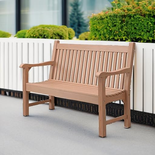 Detalle de Psilvam MTOB01 Outdoor Bench for Two, Teak Color, 700 lb Capacity