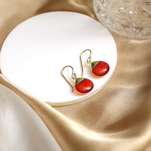 Detalle de Gempires Carnelian Onyx Teardrop Dangle Earrings, Brownish Golden