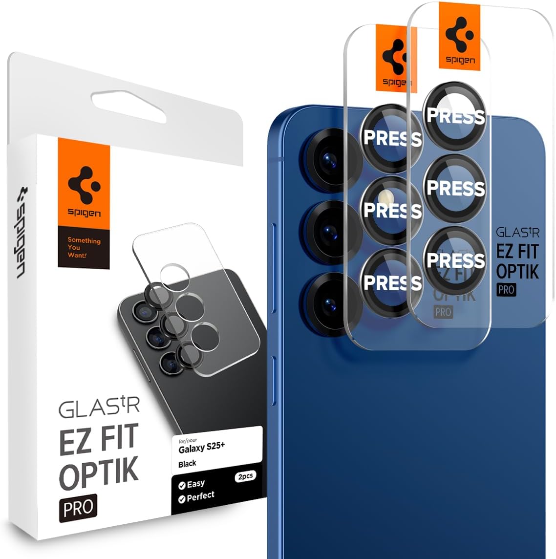 Spigen Glas.tR EZ Fit Optik Pro Protection Caméra pour Samsung Galaxy S25 Plus (2 pièces) – noir
