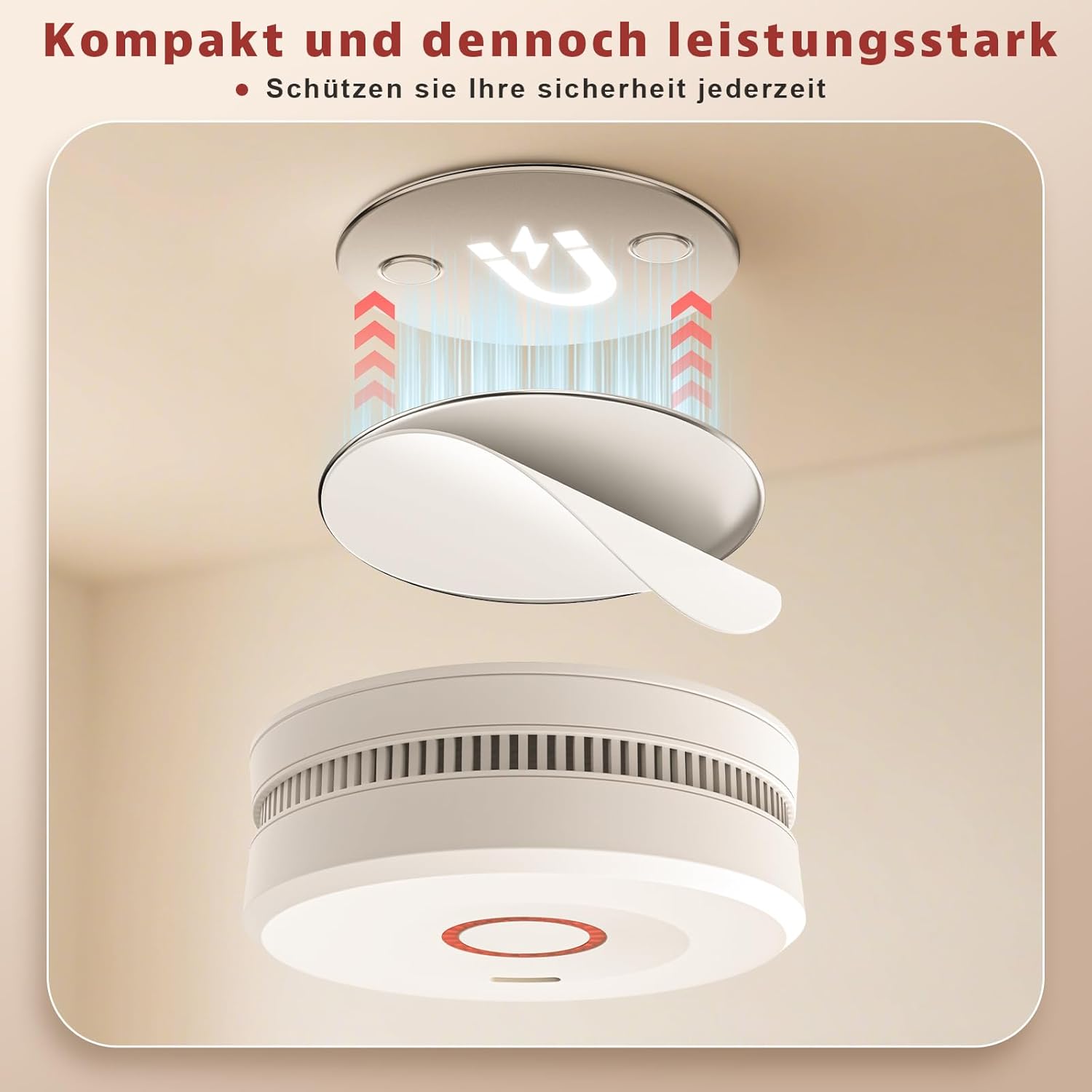 Detalle de Rauchmelder mit 10-Jahre-Batterie (DIN EN 14604, 6er-Set) inkl. Magnethalter und Klebepads