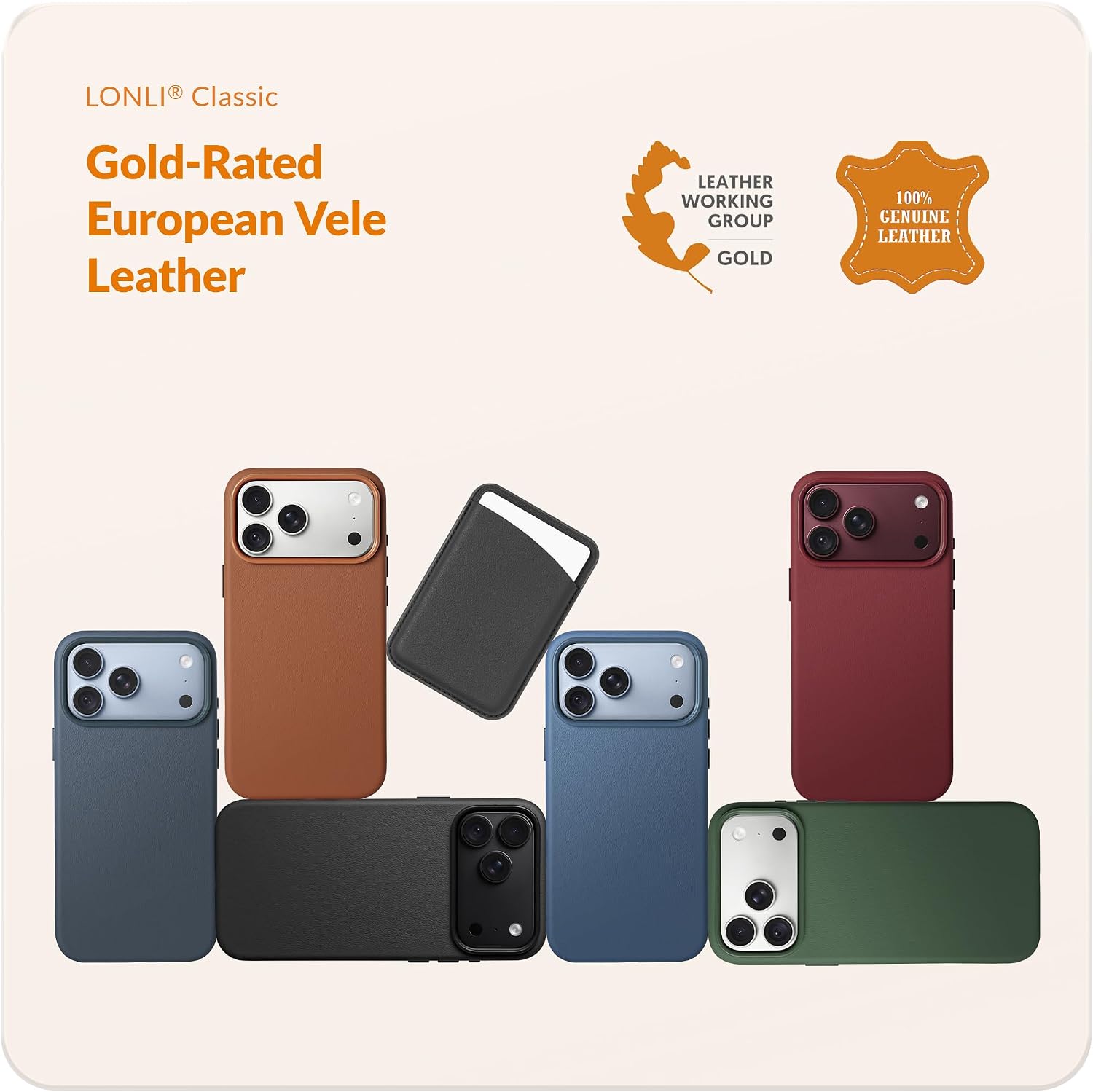 Detalle de LONLI C-RED-18PM Classic Leather Case for iPhone 18 Pro Max, Red, MagSafe