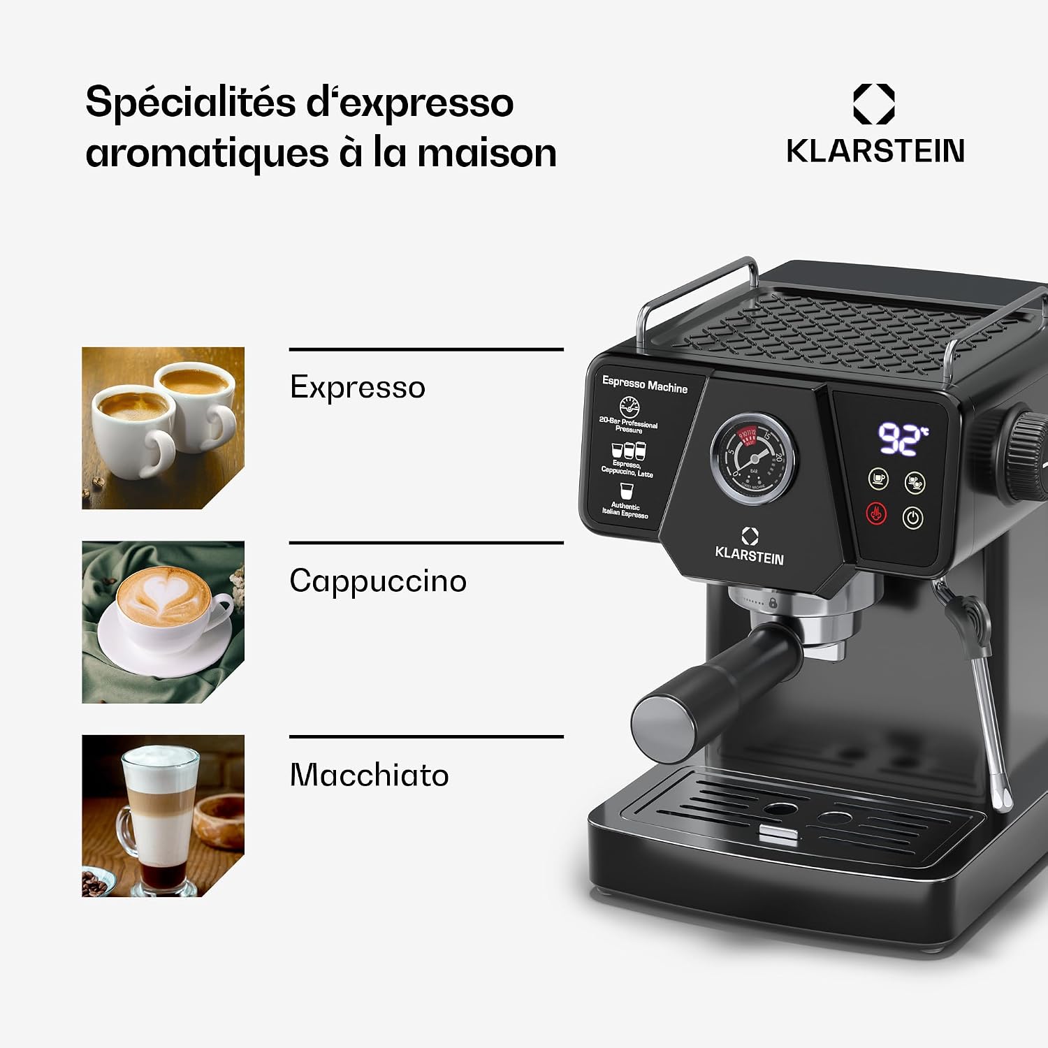 Detalle 2 de Klarstein Libeica TK57-LibeicaBlack espressomachine met 19 bar en stoompijpje