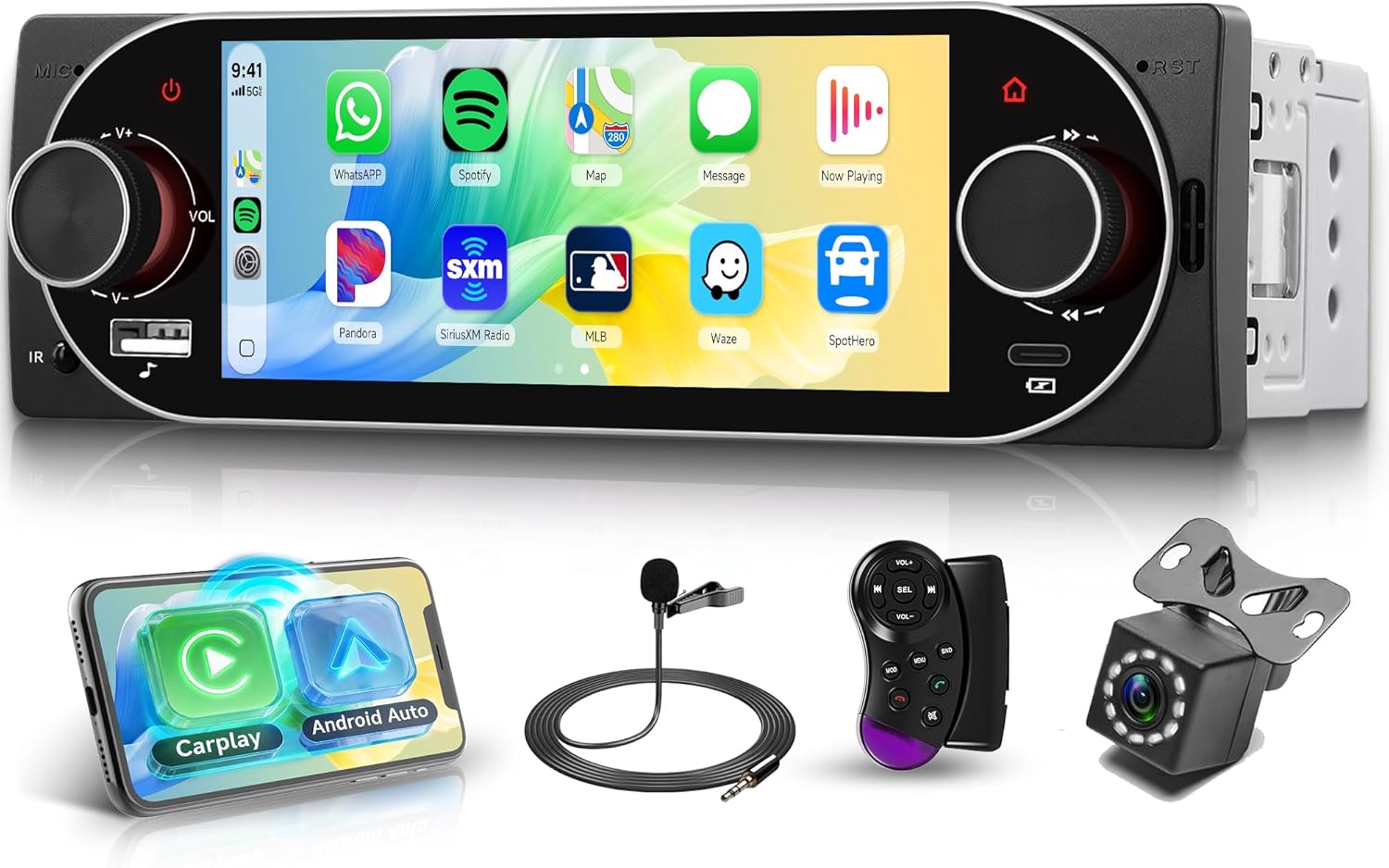 Imagen de Rimoody Autoradio 1 Din con Wireless CarPlay/Android Auto y Mirror Link – 5.1P touchscreen en OfertitasTOP