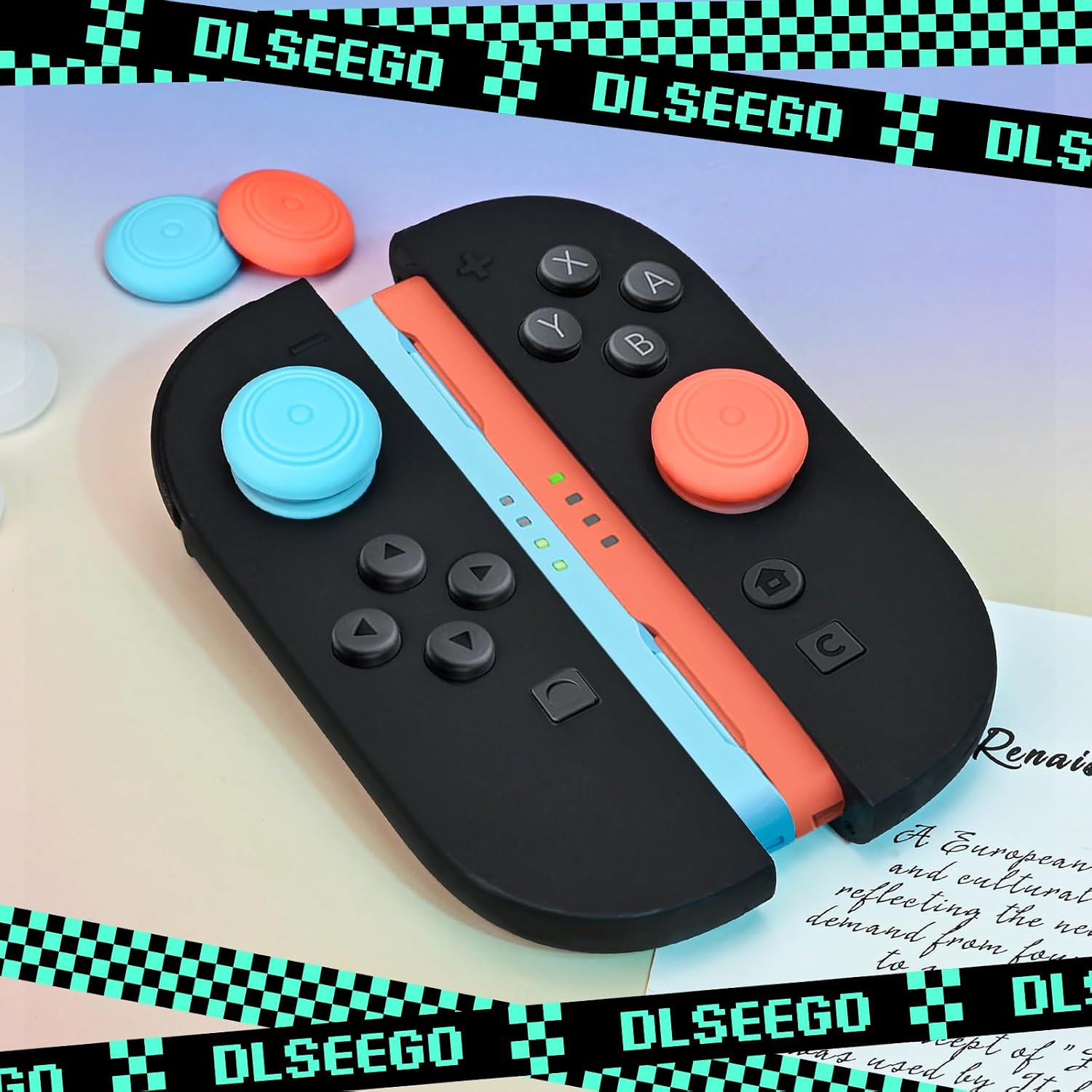 Detalle de DLseego Thumb Grip Caps for Switch 2 (4 Pack) – Silicone Joystick Covers in Blue & Orange