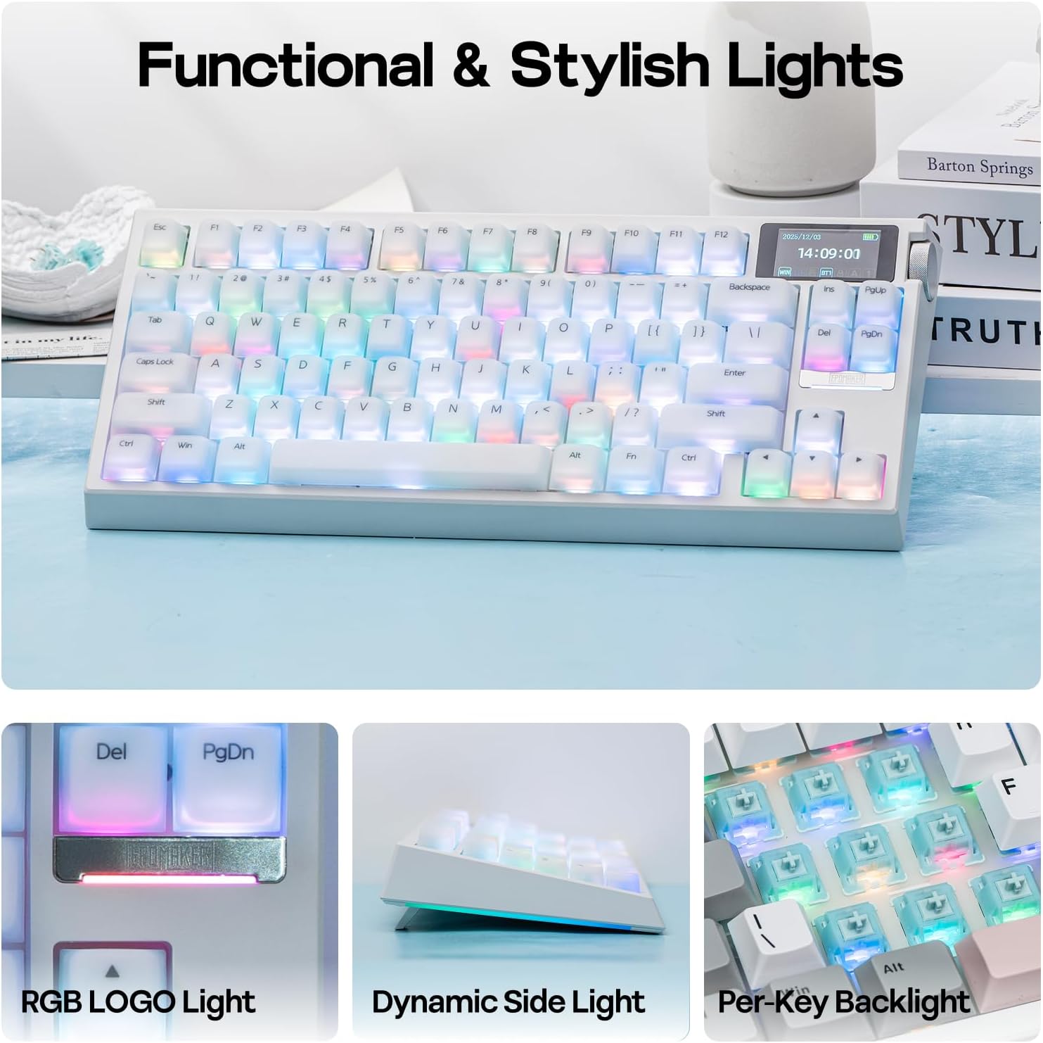 Detalle de EPOMAKER G84 PRO Wireless Keyboard with Screen & Knob (Creamy Jade Switch)