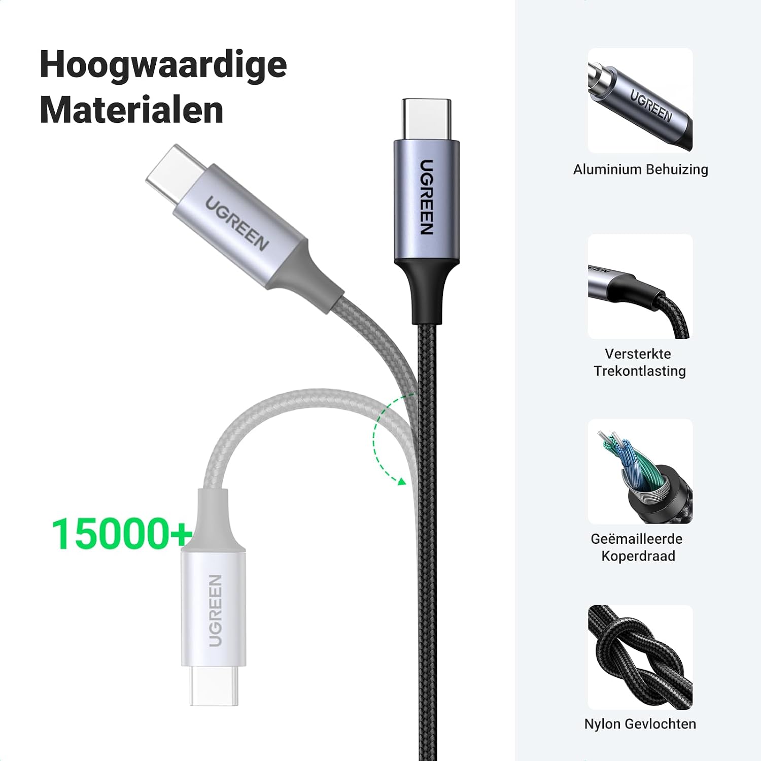 Detalle 2 de UGREEN USB-C-naar-3,5mm-kabel met DAC, gevlochten nylon en lengte van 1 m