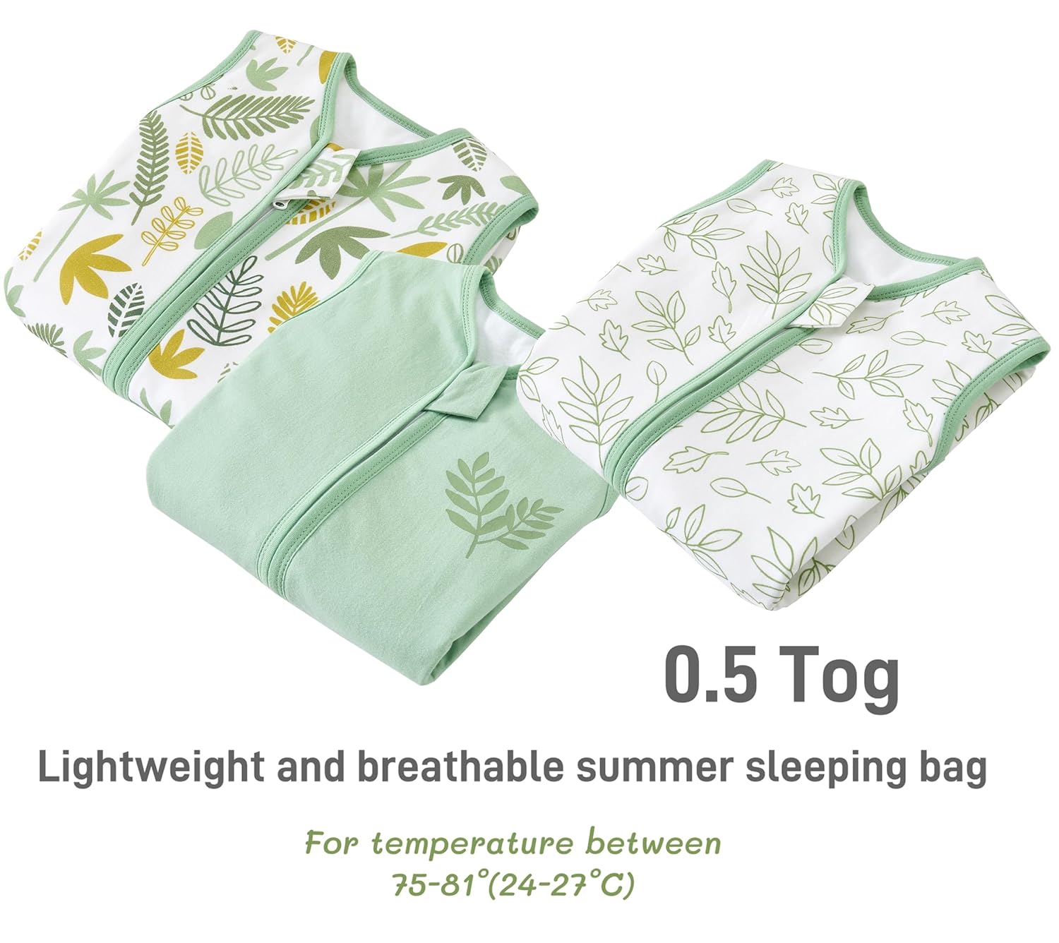 Thumbnail 1 de Chilsuessy 3er Pack Baby Schlafsack Sommer mit Füßen 0.5 Tog – 100% Baumwolle, Grün, 80/90/100 cm