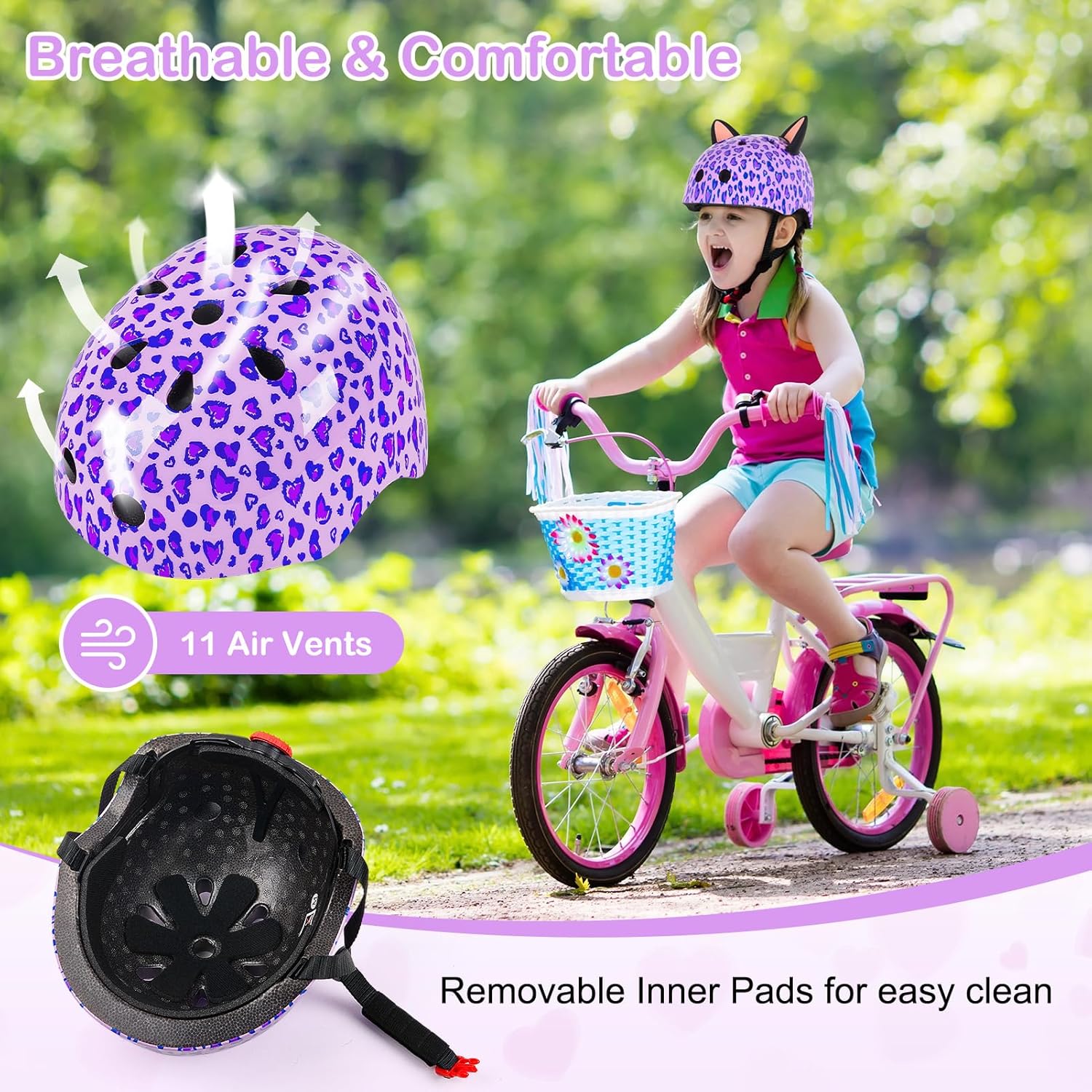Thumbnail 4 de MHJY Kids Helmet for Age 3-14 Girls: Adjustable Bike Helmet with DIY Cat Ears