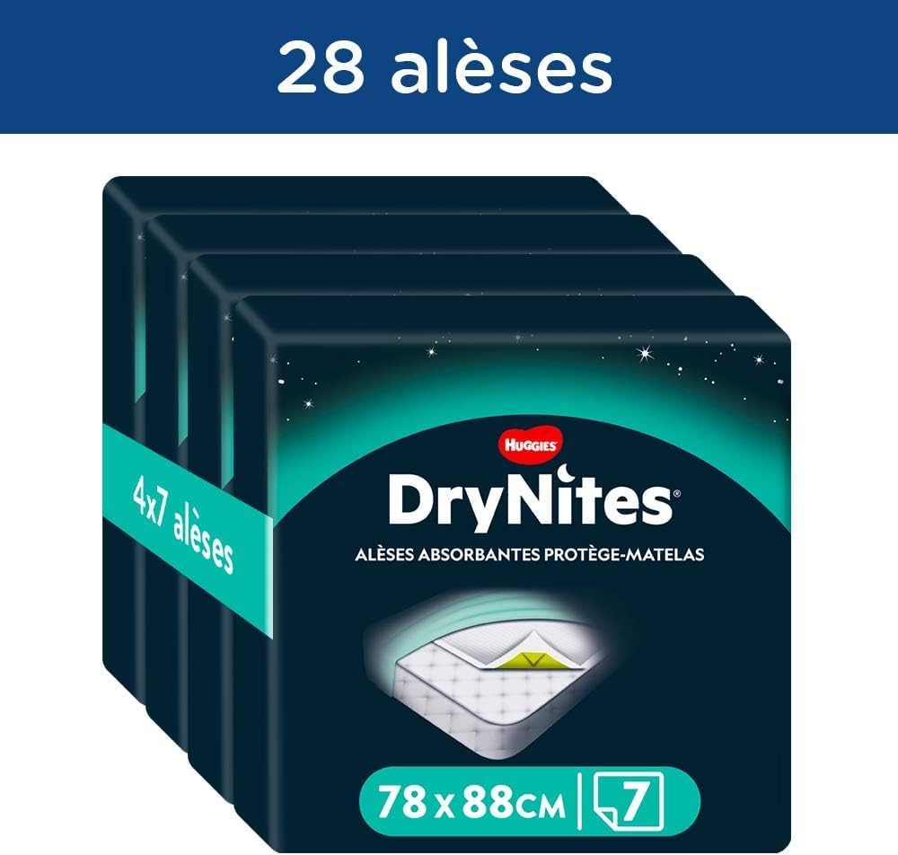Detalle 2 de HUGGIES DryNites – 4 paquets de 7 alèses absorbantes jetables pour lit enfant (28 unités, 88x78 cm)