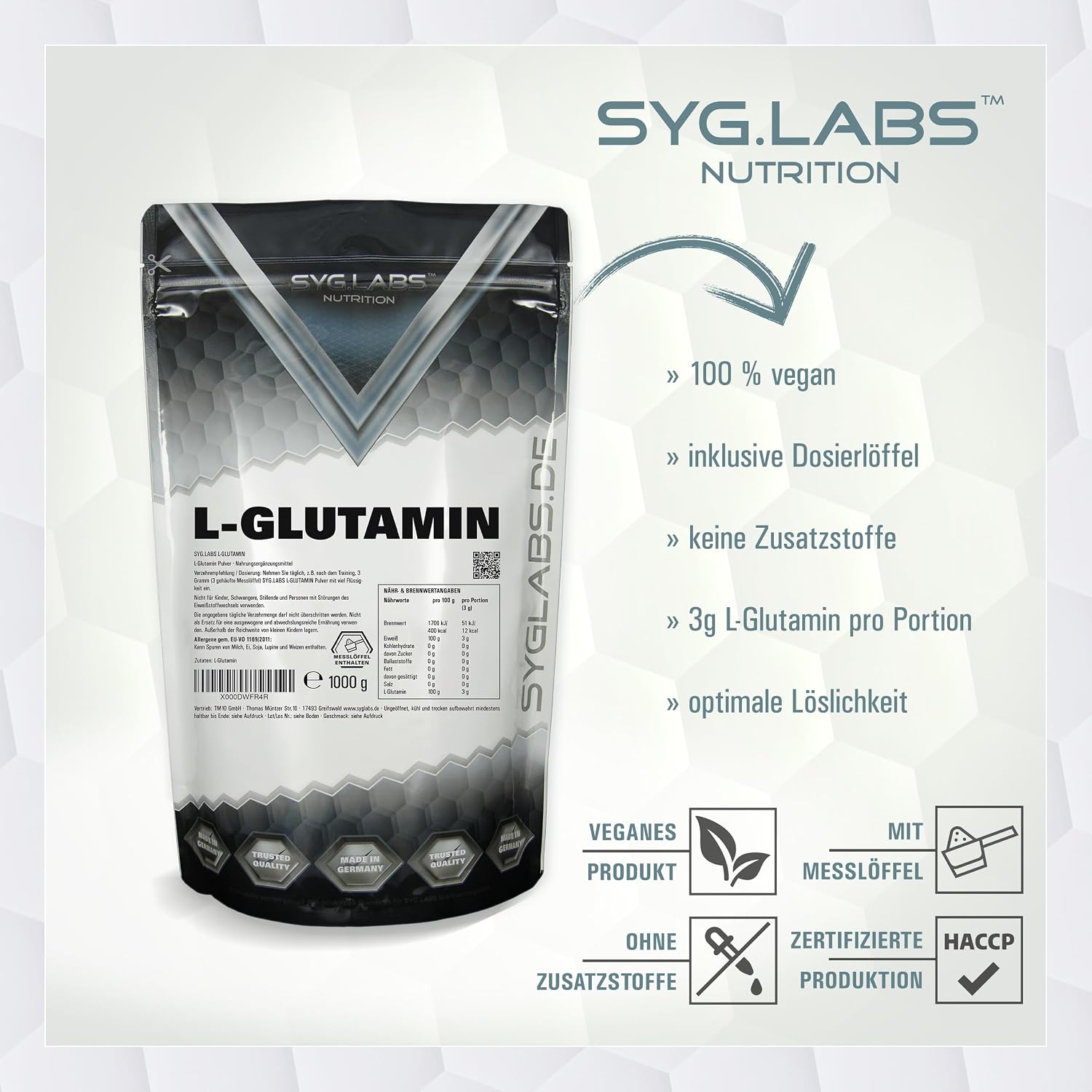 Thumbnail 4 de L-Glutamin Pulver 100% rein 1000 g Glutamin đź’Š