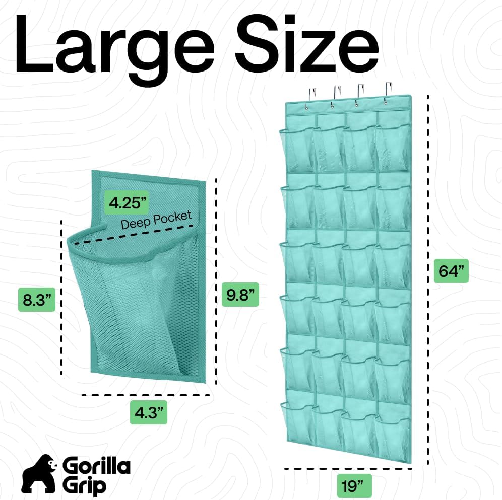 Thumbnail 6 de Gorilla Grip Large Over-the-Door Shoe Organizer with Breathable Mesh (24 Pockets) — Up to 40 lb, Turquoise (1-Pack)