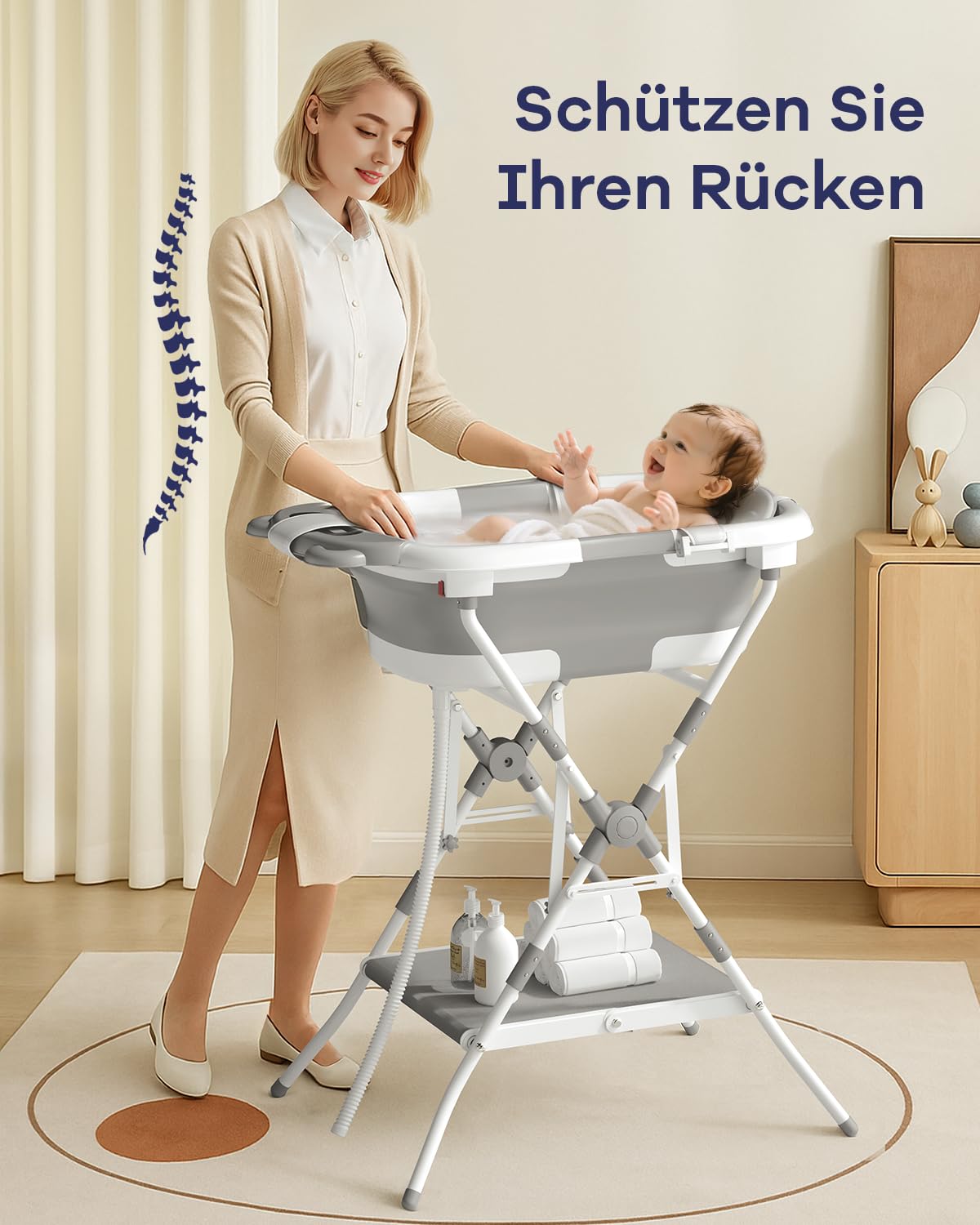 Thumbnail 1 de COOSEYA Baby-Badewanne mit Gestell für 0–18 Monate (faltbar, Drainage-Ventil, Bär-Design)