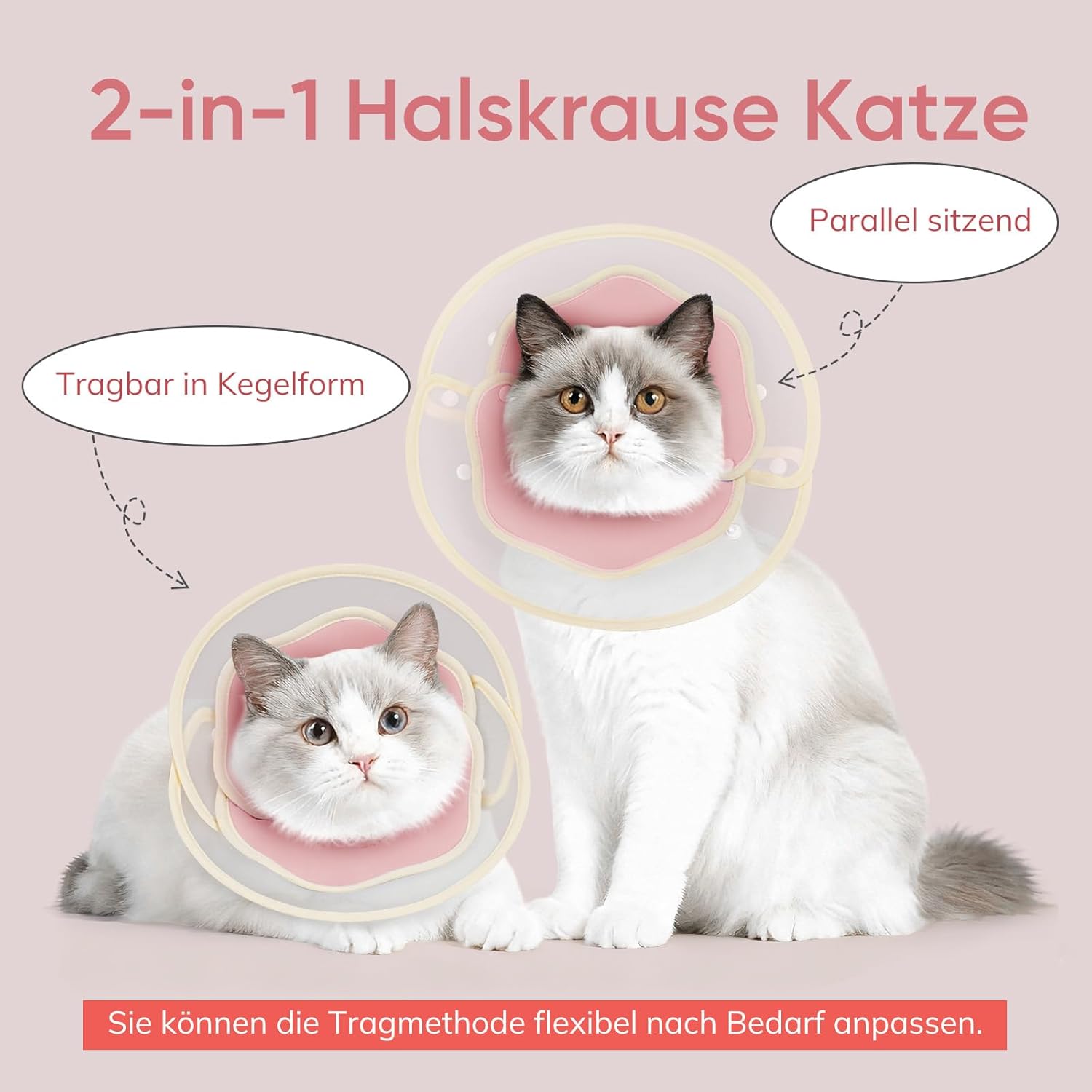 Thumbnail 2 de Supet weiche Halskrause Katze 2-in-1 wasserdicht (rosa, L) – als Alternative zur Halskrause für die Heilphase