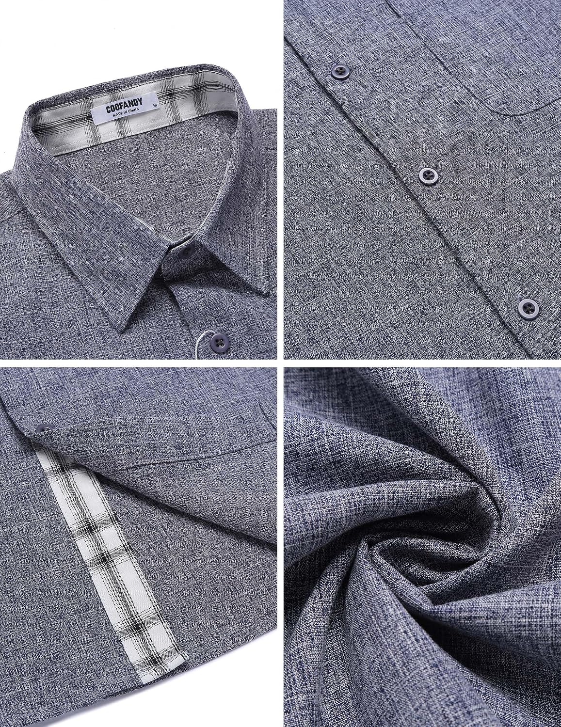 Detalle de COOFANDY Herren Hemd Kurzarm Sommer – Karierte Leiste, Regular Fit
