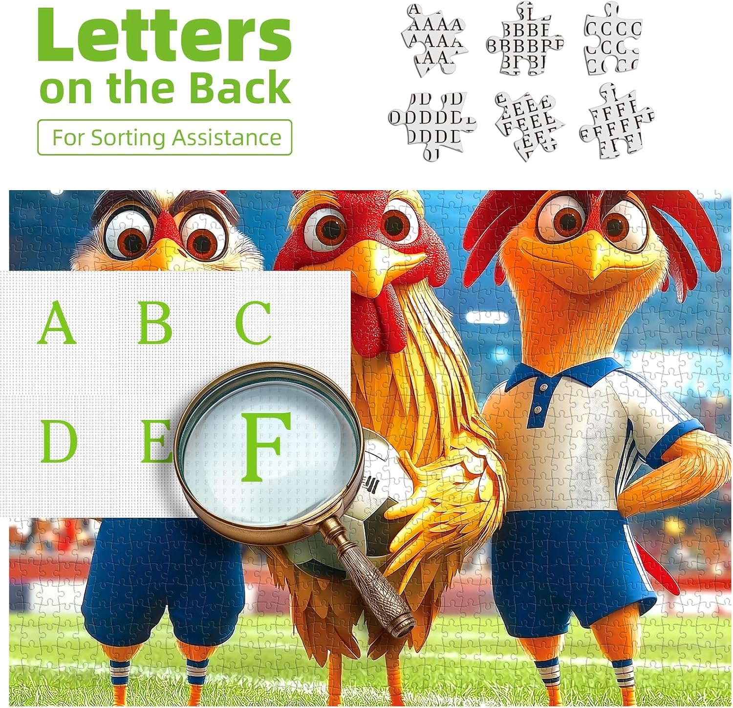 Detalle de Blueforest BFJIUJIU-00788 500-Piece Soccer Rooster Puzzle with Matte Finish