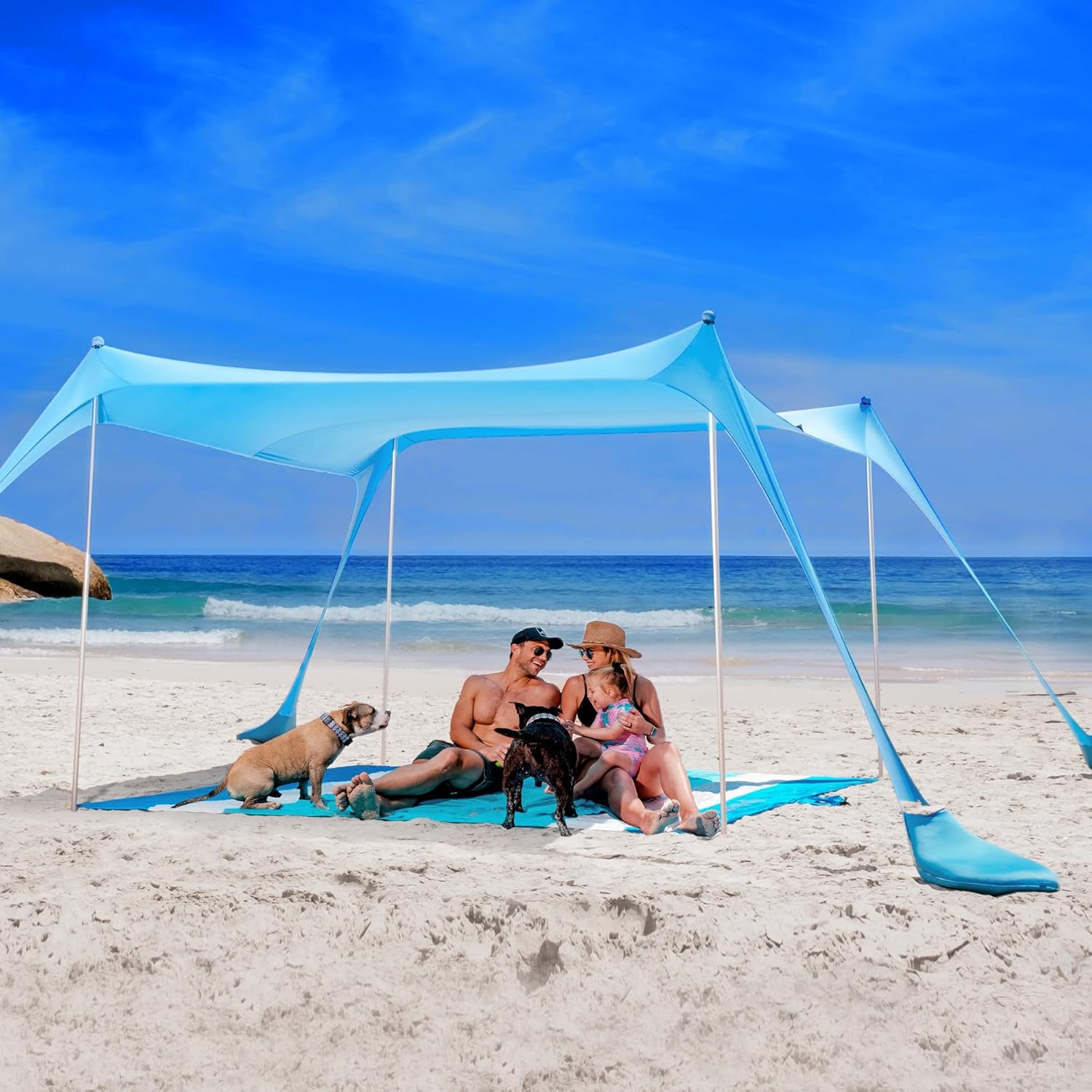 Thumbnail 1 de SUN NINJA Beach Tent Sun Shelter UPF50+ — Easy Pop Up Beach Canopy with Sand Shovel, Stakes & Poles