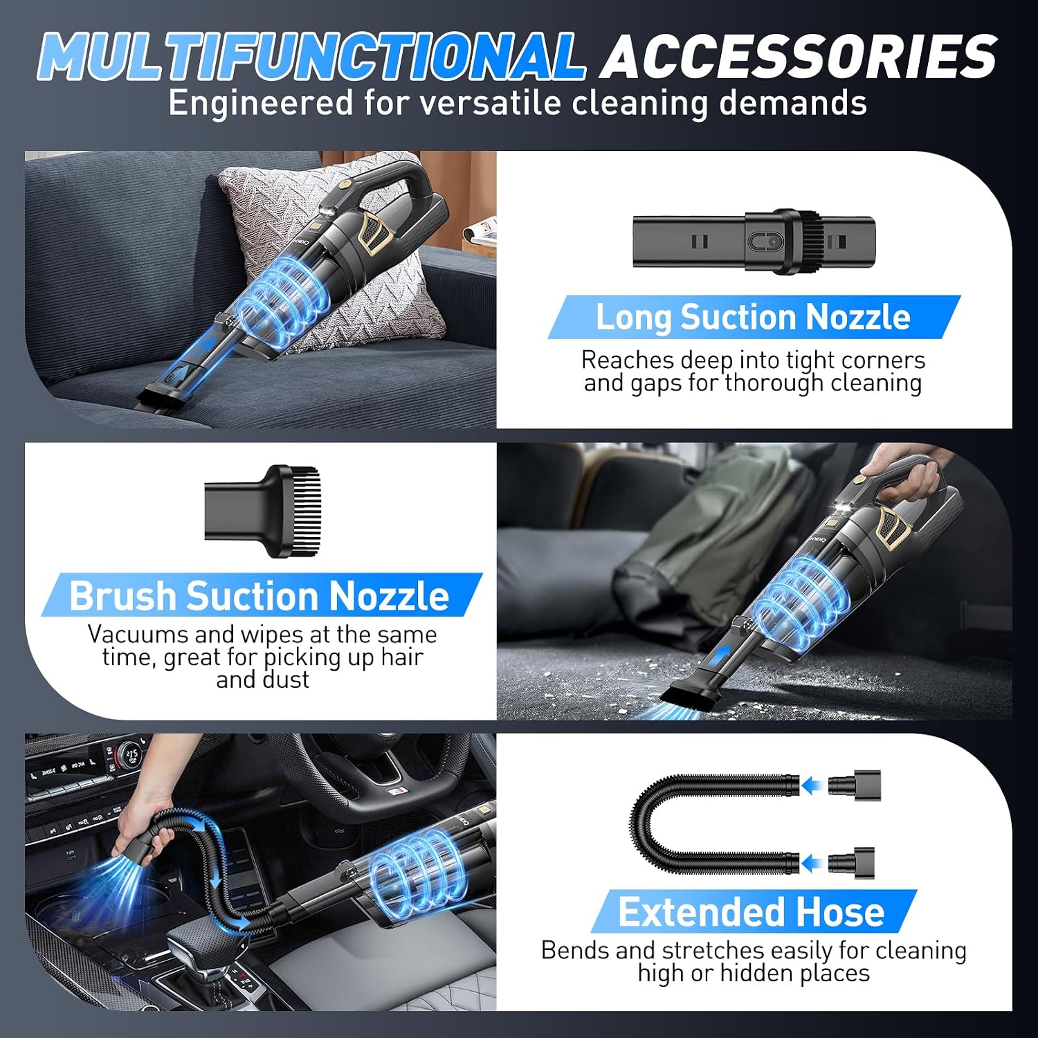 Detalle de CKIKH Cordless Handheld Vacuum, 15,000 Pa Suction, HEPA Filter and LED Light