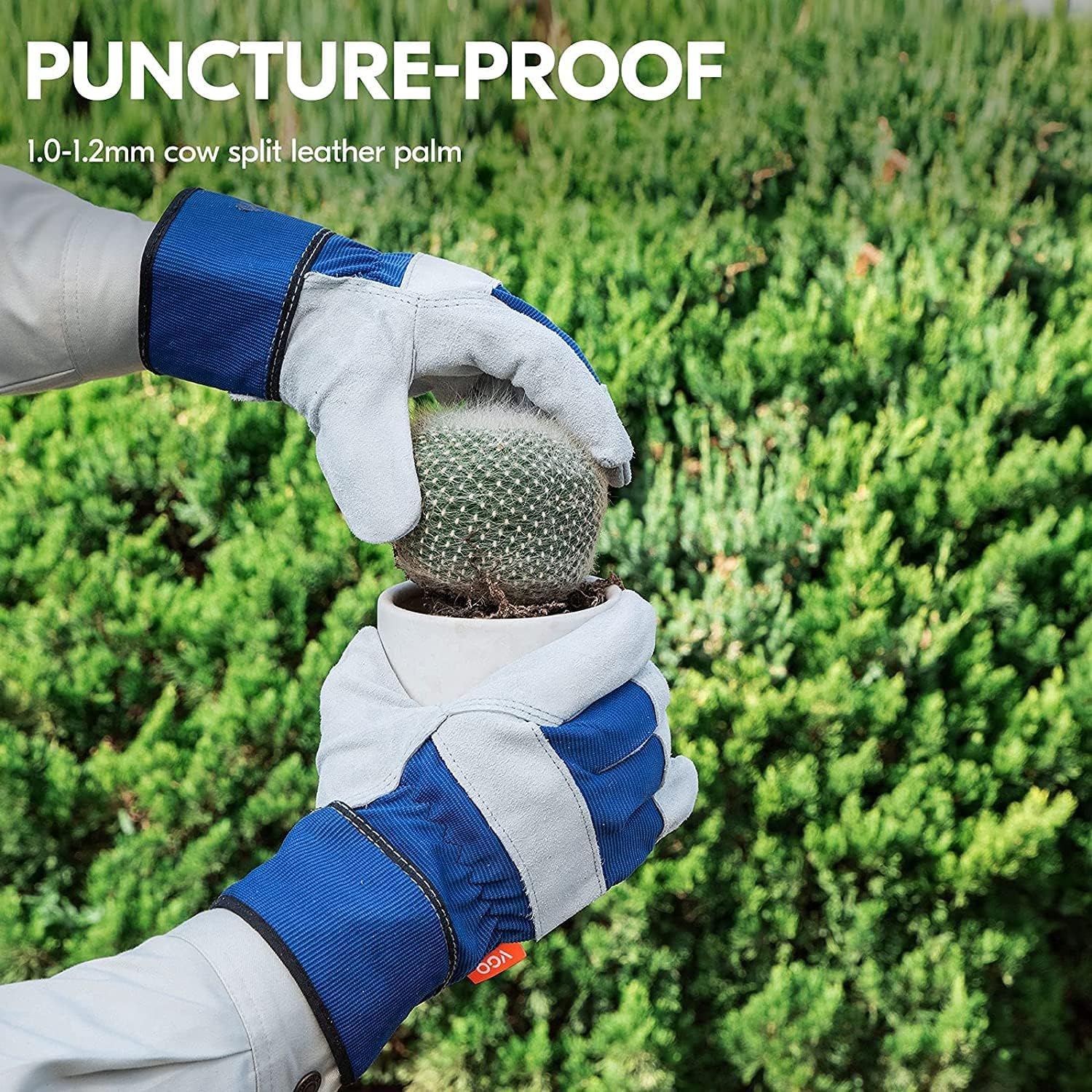 Thumbnail 2 de Vgo... Gardening Gloves Cowhide – Thornproof Work Gloves with Strong Grip (1 Pair)