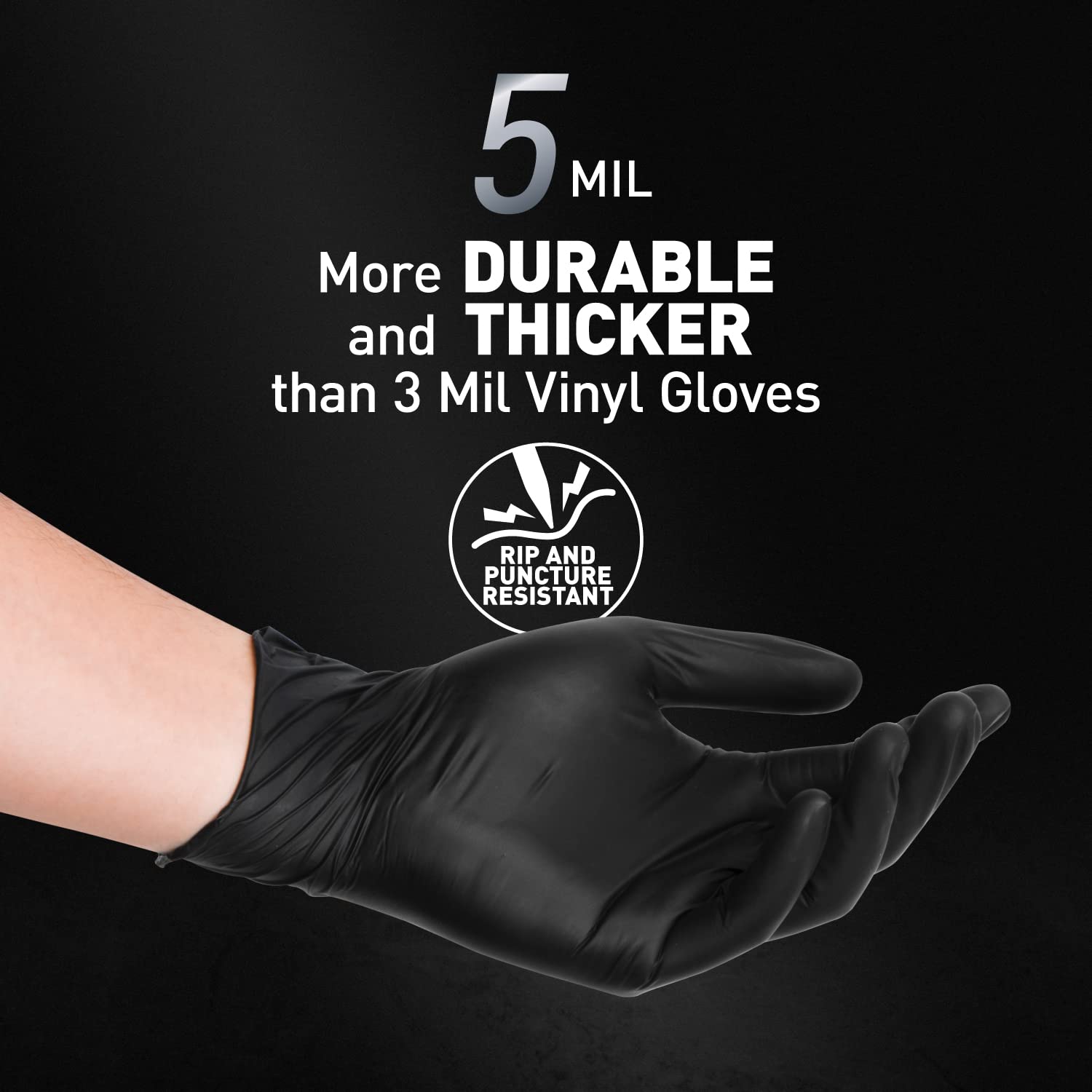 Detalle de OKIAAS Black Latex-Free Vinyl Gloves (Medium) – 50 Count Box, for food handling, household and lab work