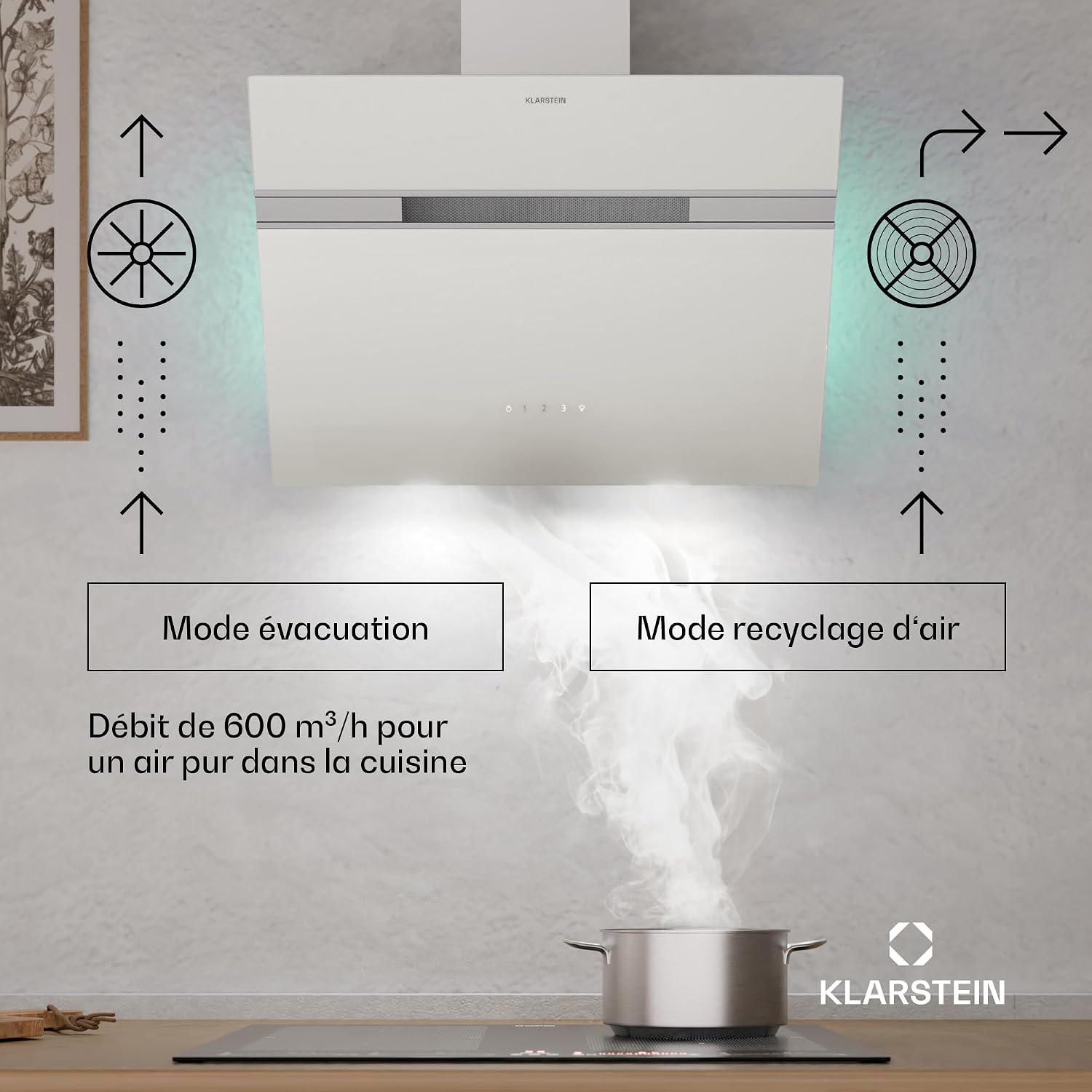 Detalle 2 de Klarstein Alina afzuigkap 60 cm, 600 m³/h, touchbediening en led