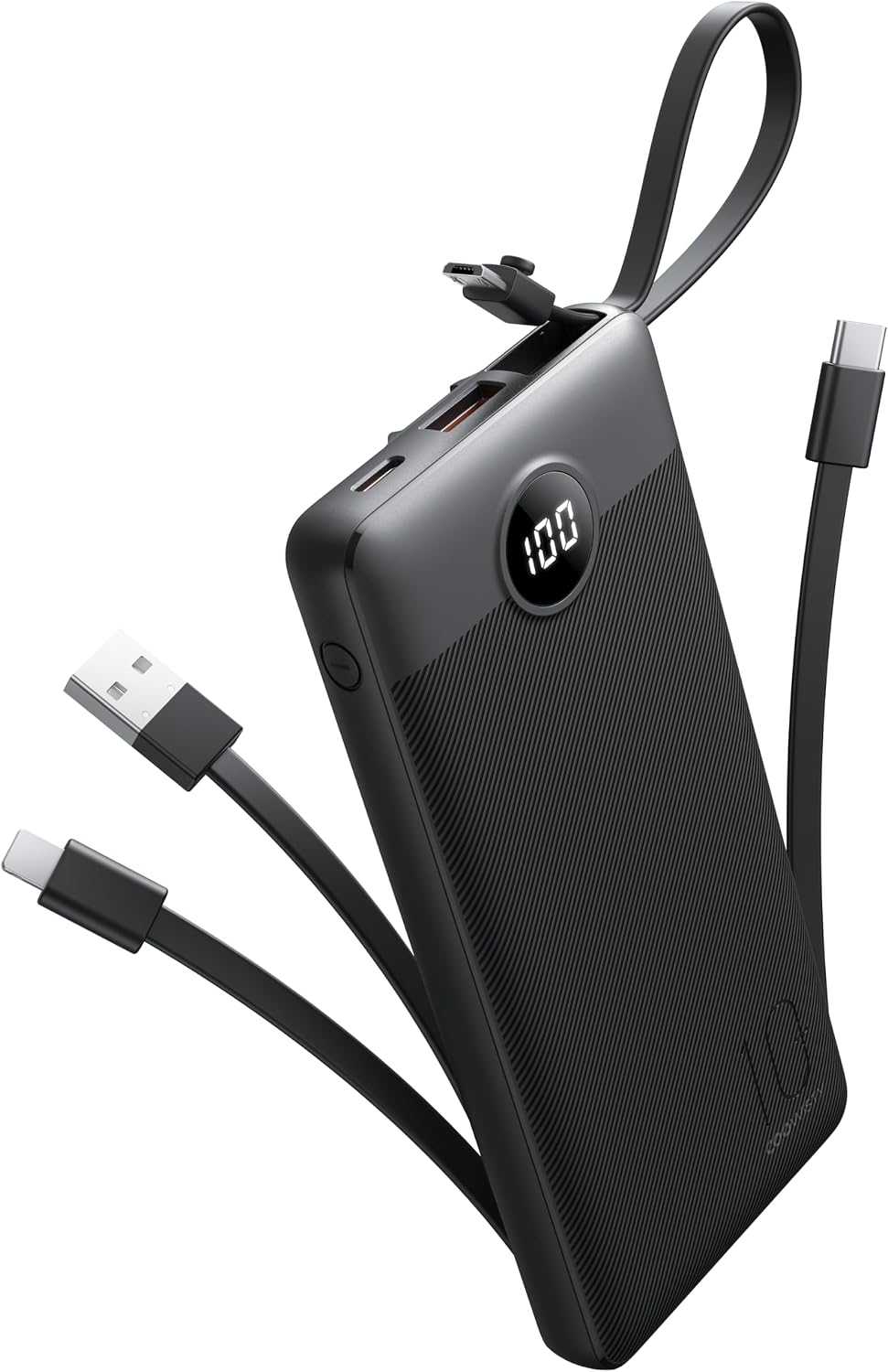 Detalle de Coowisty CW1 10,000mAh Portable Charger with Built-In Cables and LED Display