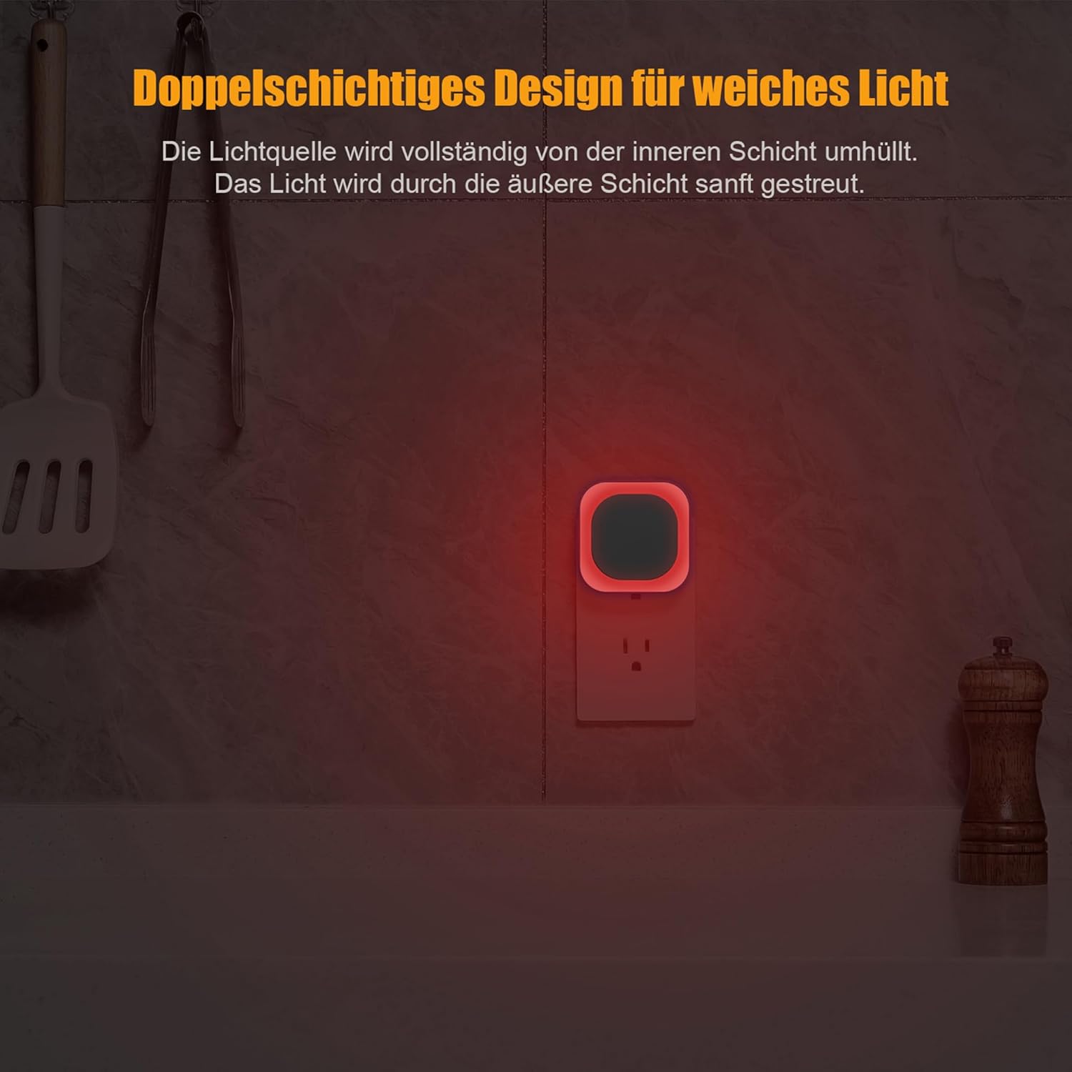 Thumbnail 4 de YUNLEX 2er-Set Steckdosen-Nachtlicht mit Dämmerungssensor und Dimmfunktion (rundes Rot-Licht für Kinderzimmer)