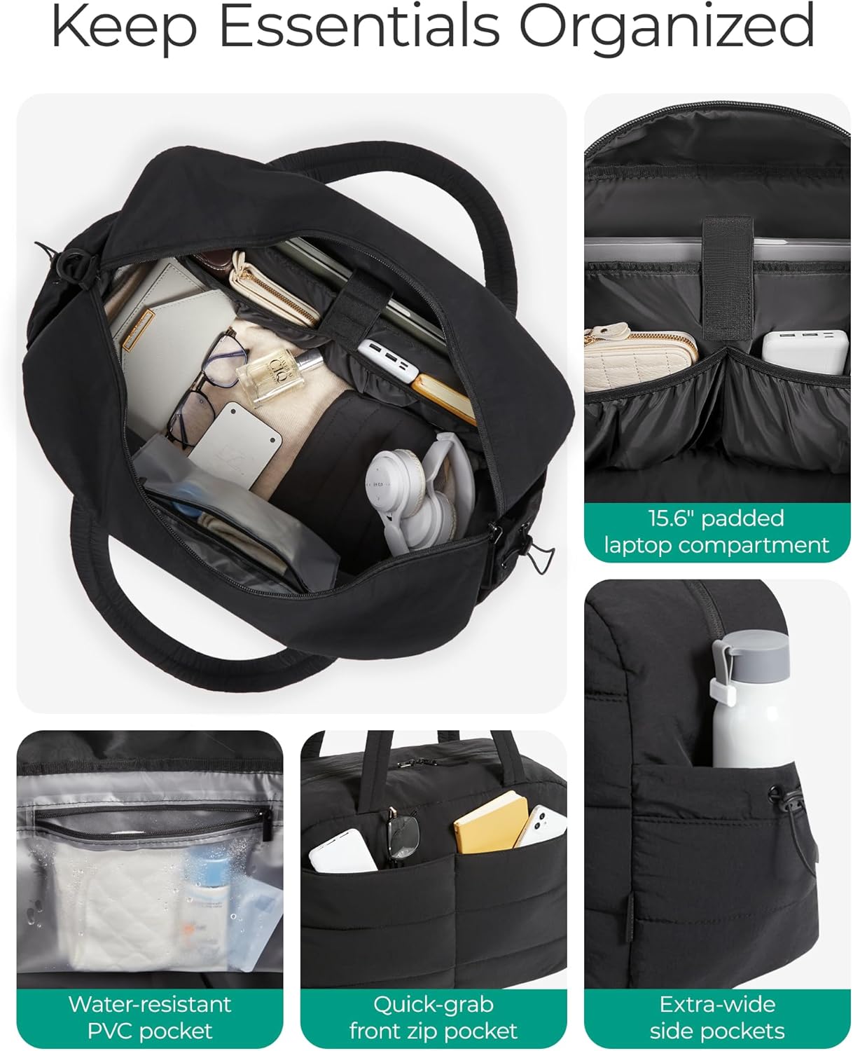Detalle de bagsmart 31L Puffer Tote Gym Bag for Women: A practical 31L carry-on for daily, gym and weekend trips