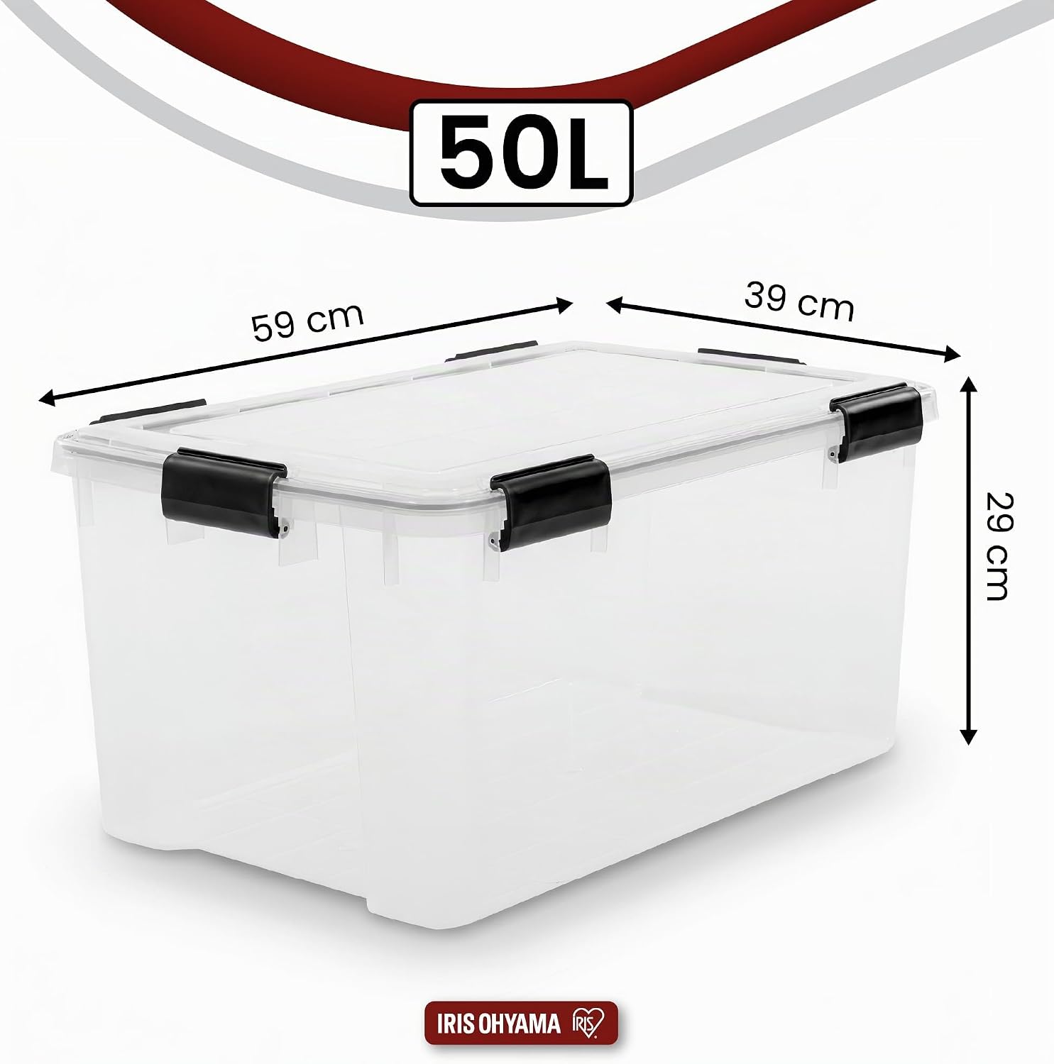Detalle de Iris Ohyama Scatole Portaoggetti Ermetiche 50 L - set da 2, trasparenti, richiudibili e impilabili
