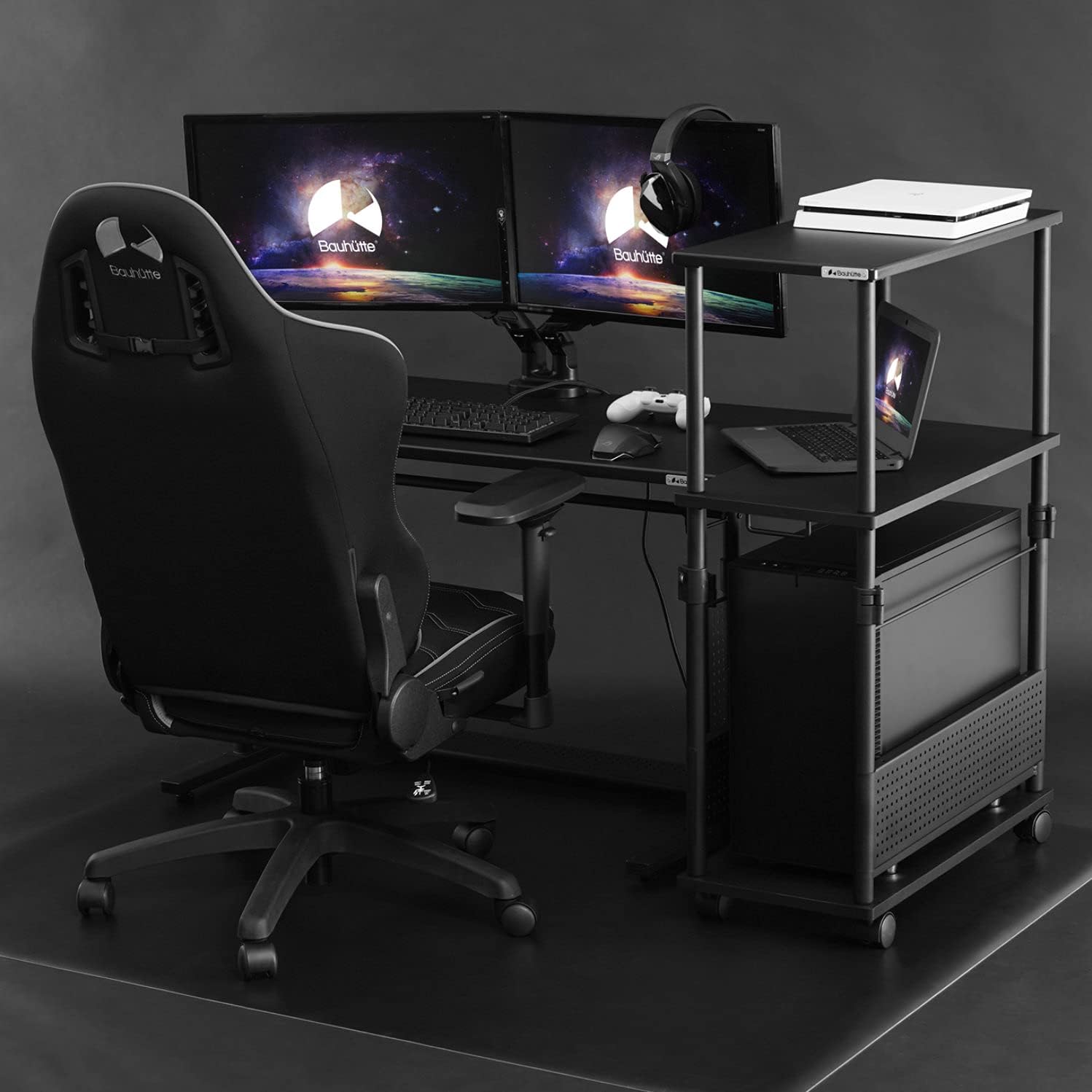 Detalle 2 de Bauhutte BHD-670H-BK 昇降式PCワゴン 幅32×奥行67cm・高さ57~78cm