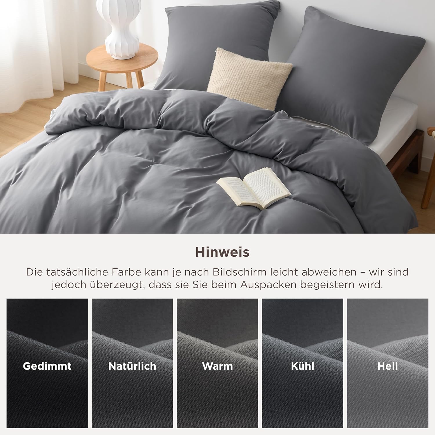 Thumbnail 5 de BEDSURE Bettwäsche 200x220 3-teilig Grau/Anthrazit – 200x220 Bettbezug + 2 Kissenbezüge (80x80) | OEKO-TEX