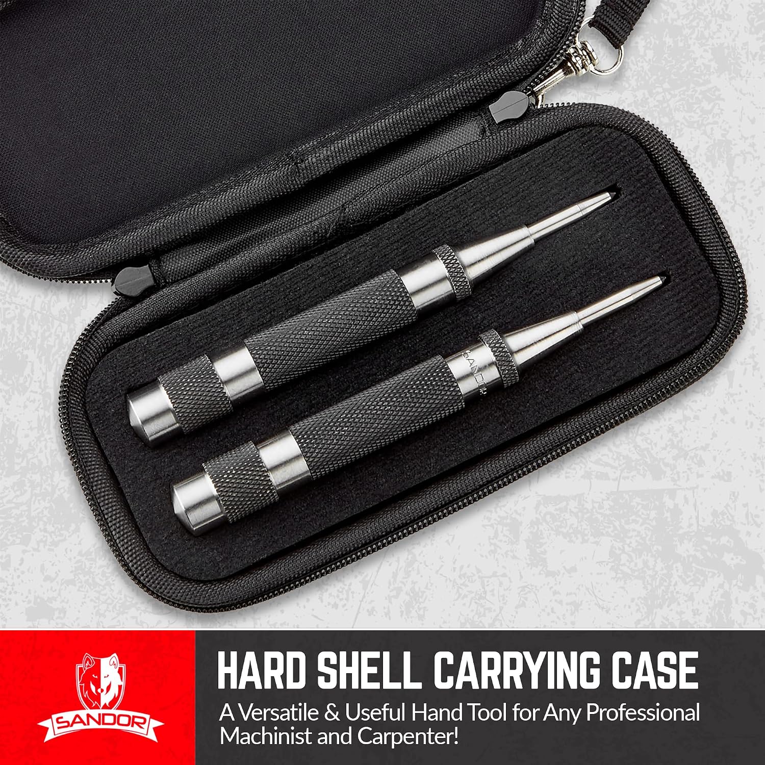 Thumbnail 6 de Lot de 2 poinçons automatiques robustes en acier trempé avec capuchon moleté et étui rigide – Sandor Tool