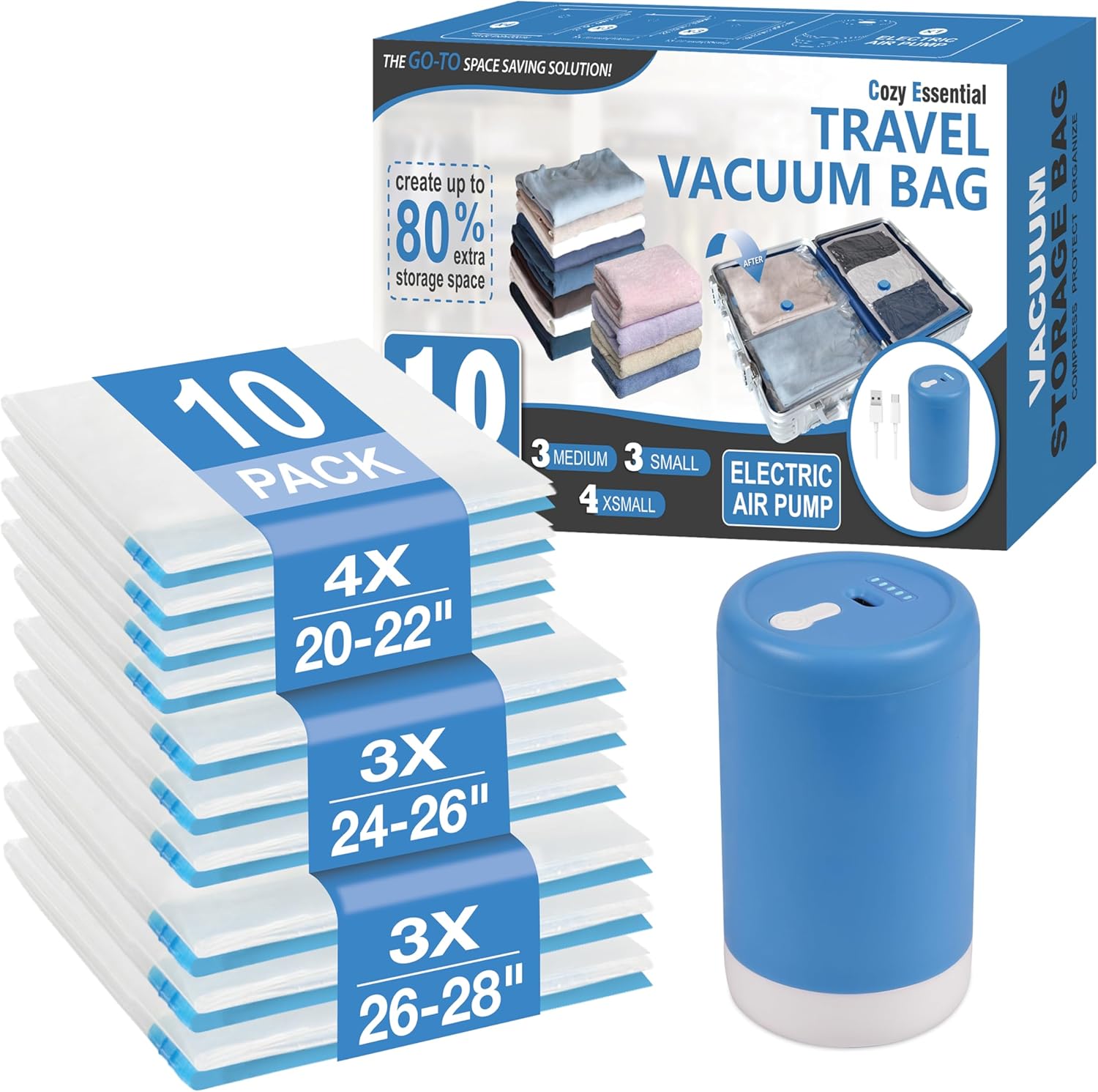 Detalle de Cozy Essential Travel Vacuum Storage Bags 10‑Pack