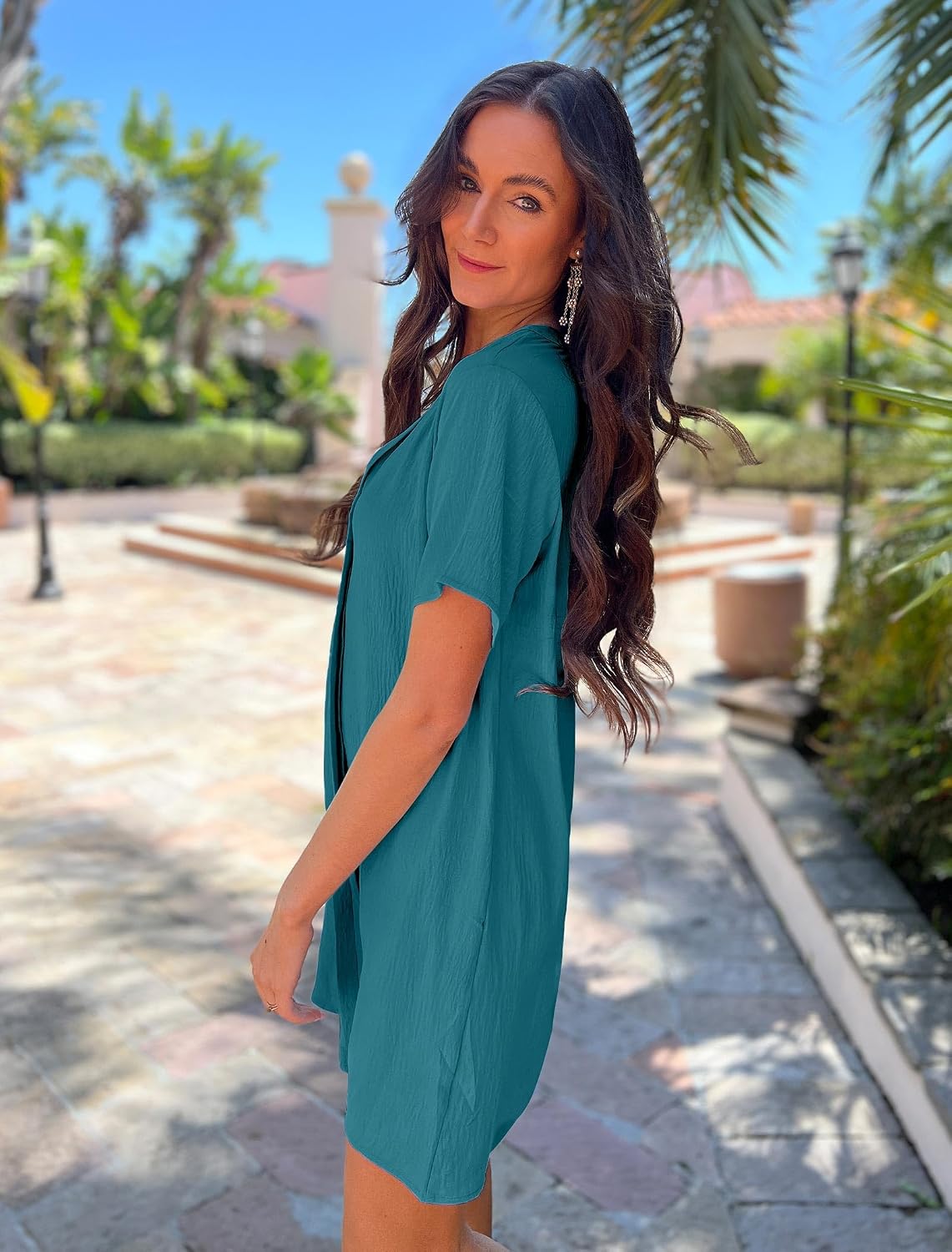 Detalle de Halife Women’s V-Neck Short Sleeve Swimsuit Cover Up Shirt