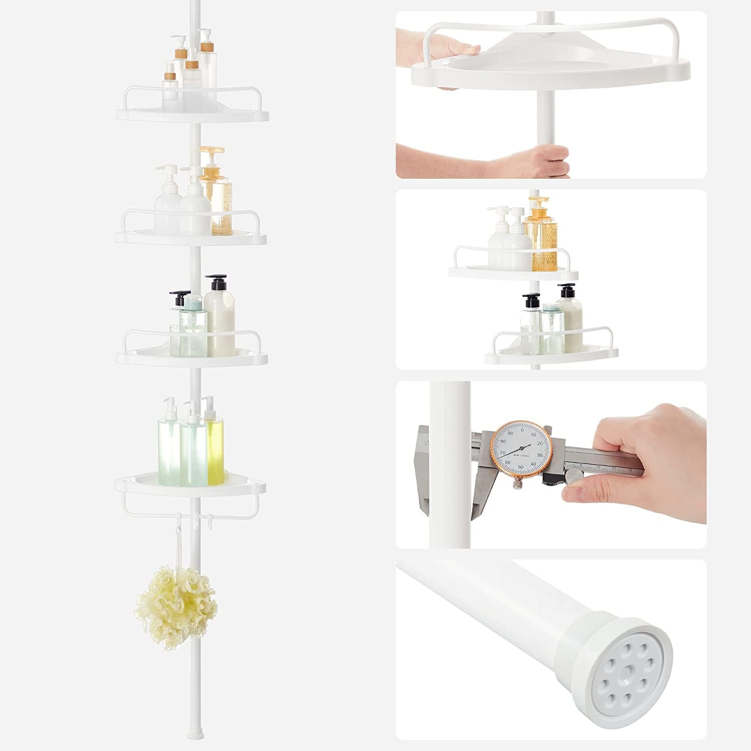 Detalle 2 de SONGMICS 85-305 cm Duschregal für Badezimmer mit Teleskoprohren und 4 Ablagen BCB001A