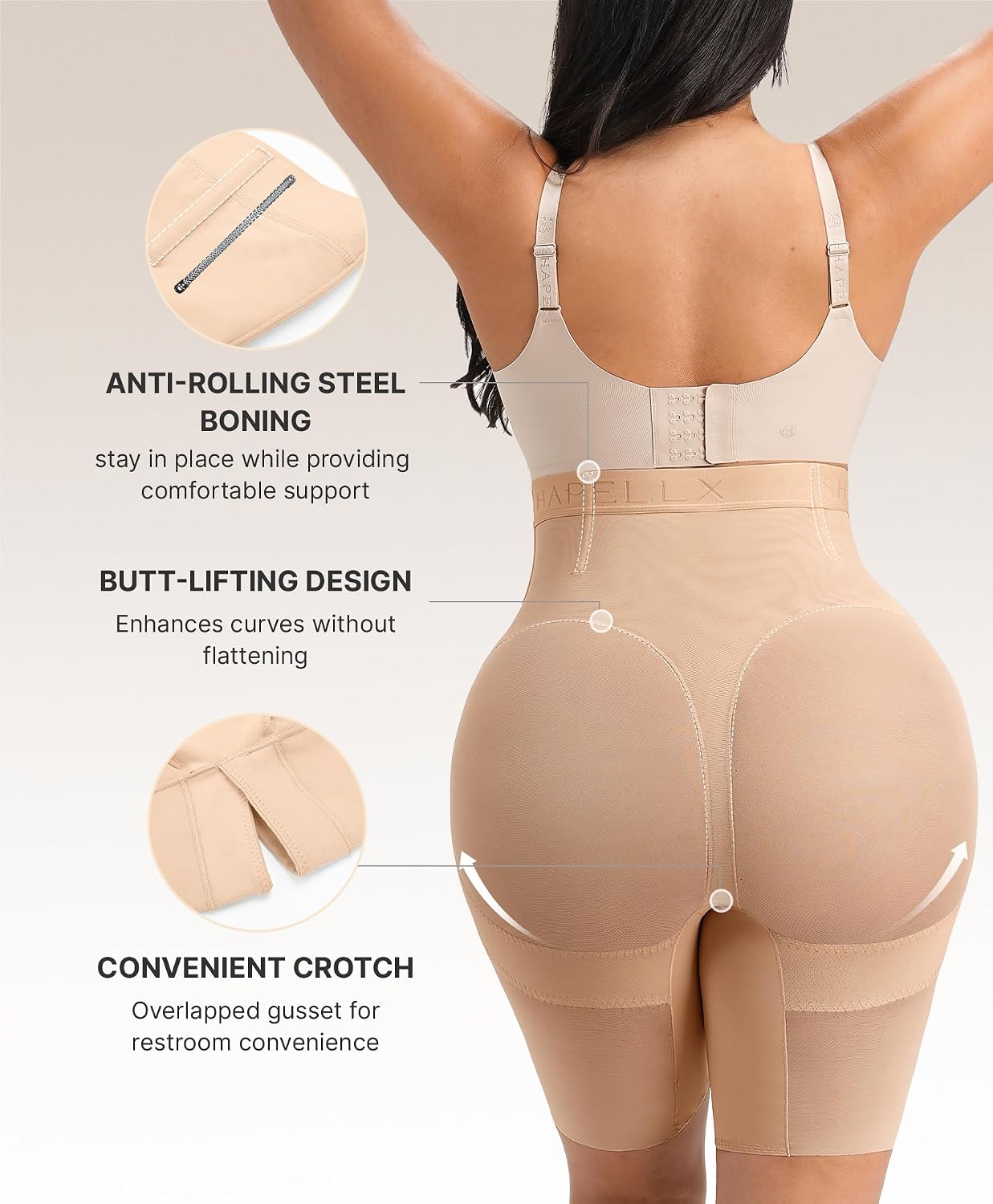 Thumbnail 3 de SHAPELLX Women's Shapewear Shorts with High-Waist Tummy Control