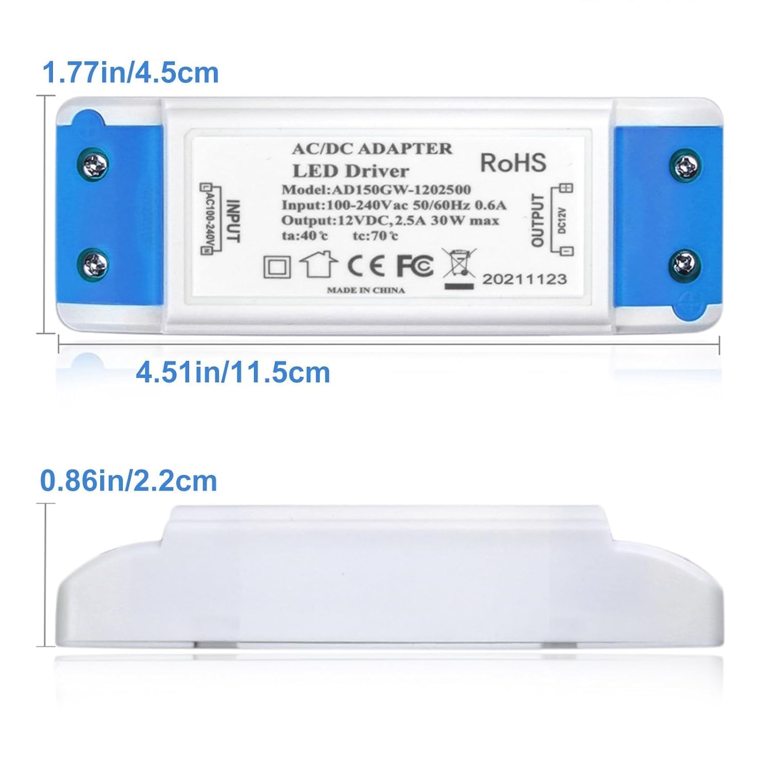 Thumbnail 2 de LED Transformer 30W 12V LED Driver Adapter (AC 240V to DC) – 30W, 2.5A, Non-Dimmable for UK/Europe