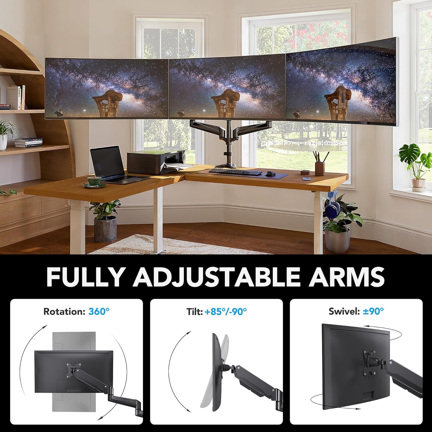 Thumbnail 4 de HUANUO Monitor Halterung 3 Monitore 17–32 Zoll 8 kg pro Arm