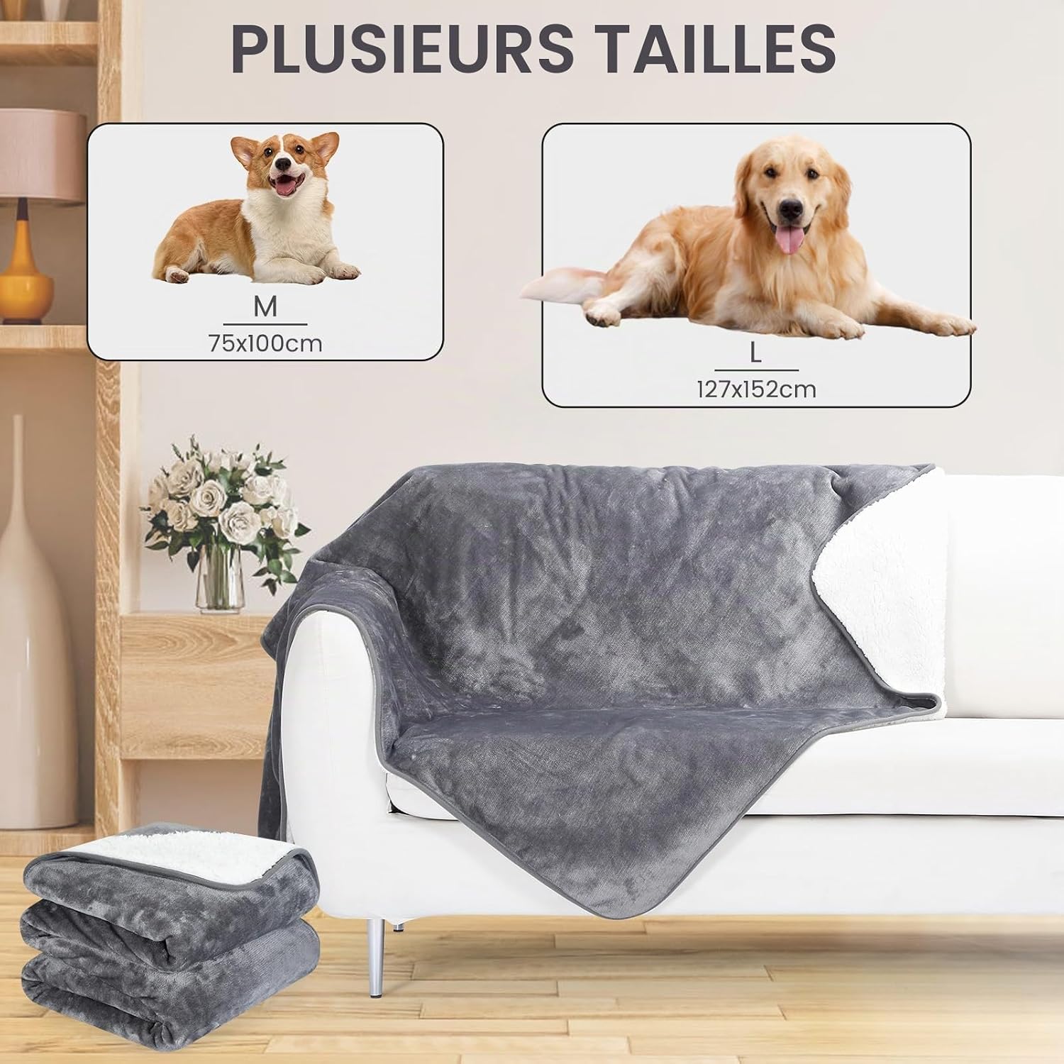 Detalle 2 de PETTOM waterdichte honden- en kattendeken 150 x 127 cm, grijs