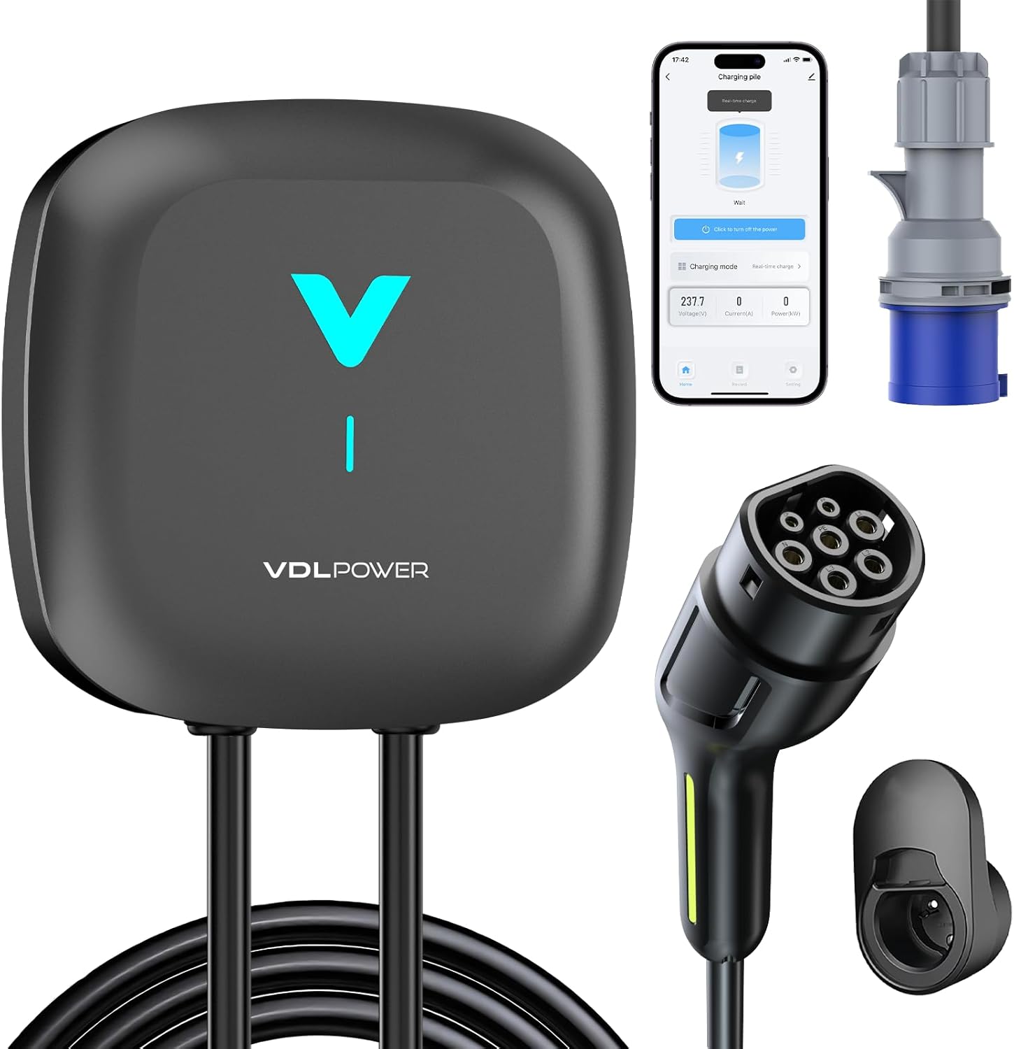Detalle de VDLPOWEREU Wallbox 7,4kW Tipo 2 – Ricarica Monofase con App e Cavo da 6 m