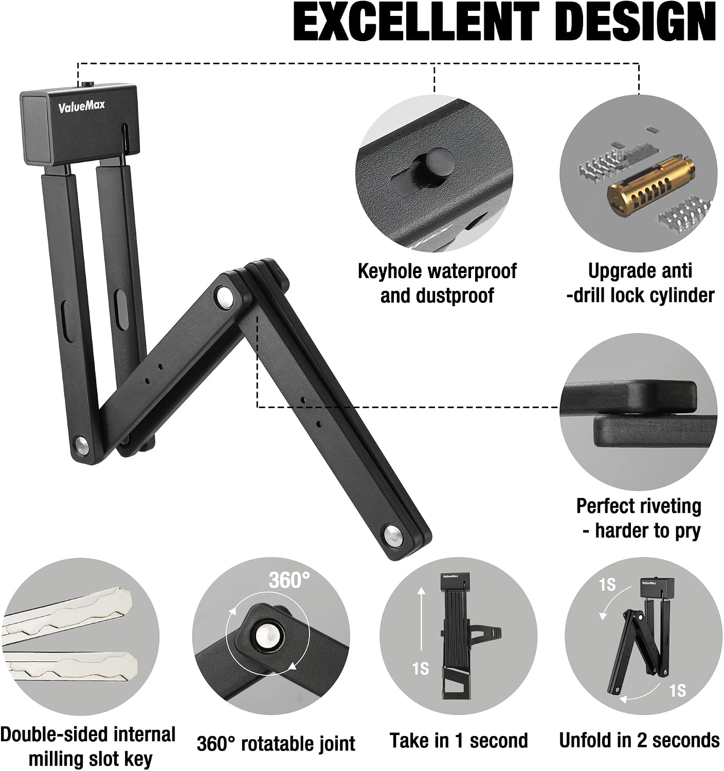 Detalle de ValueMax Antivol Vélo Pliant – Serrure robuste 100 cm avec support de montage
