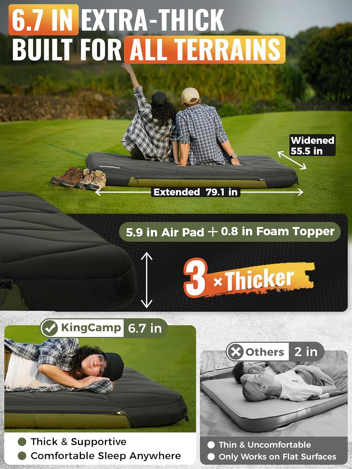 Thumbnail 3 de KingCamp 17cm Ultra-Thick SilentFlex Double Air Mattress with Foam Topper