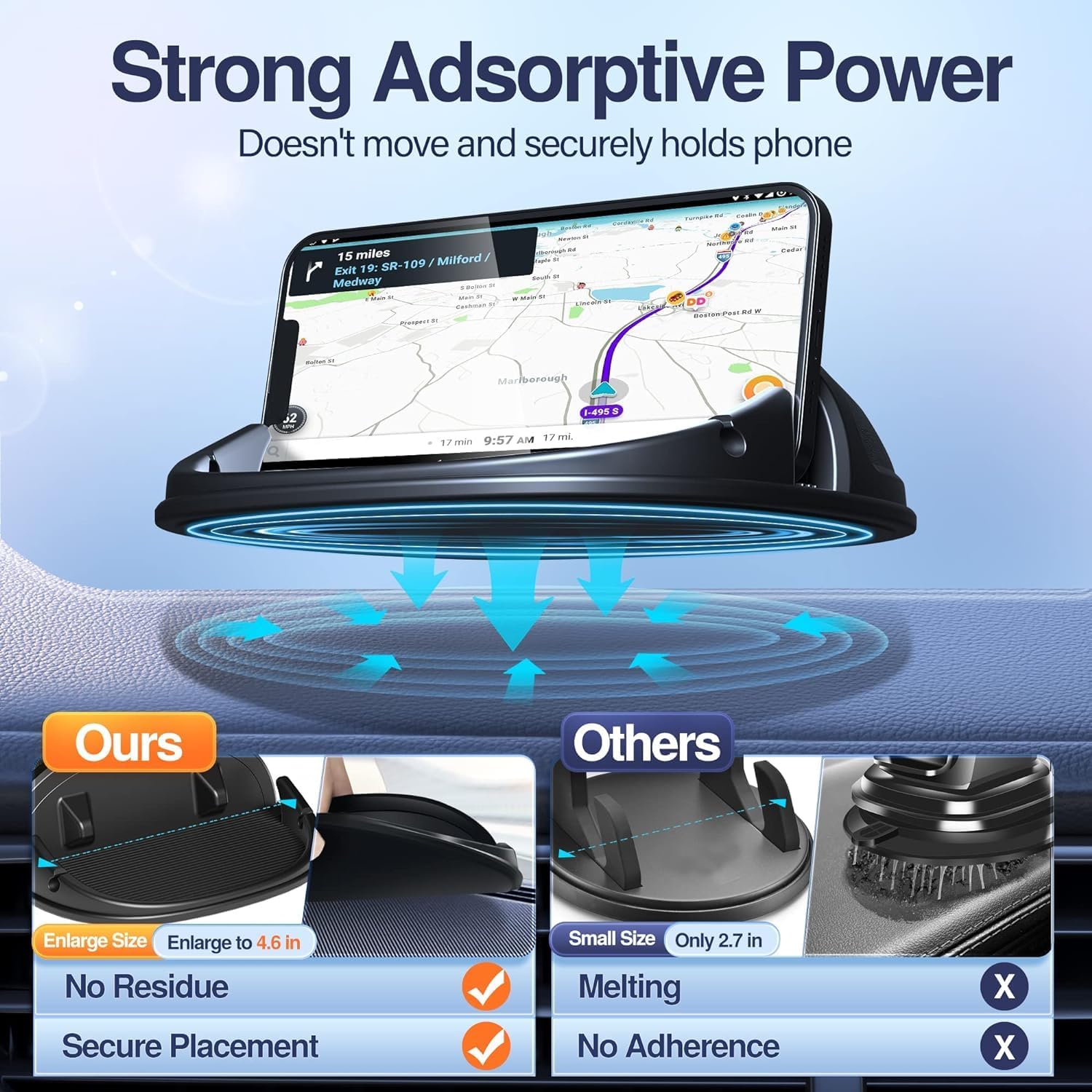 Detalle de Cinati 2 Pack Dashboard Car Phone Holder Mount — Stable, Universal Silicone Dash Cradles